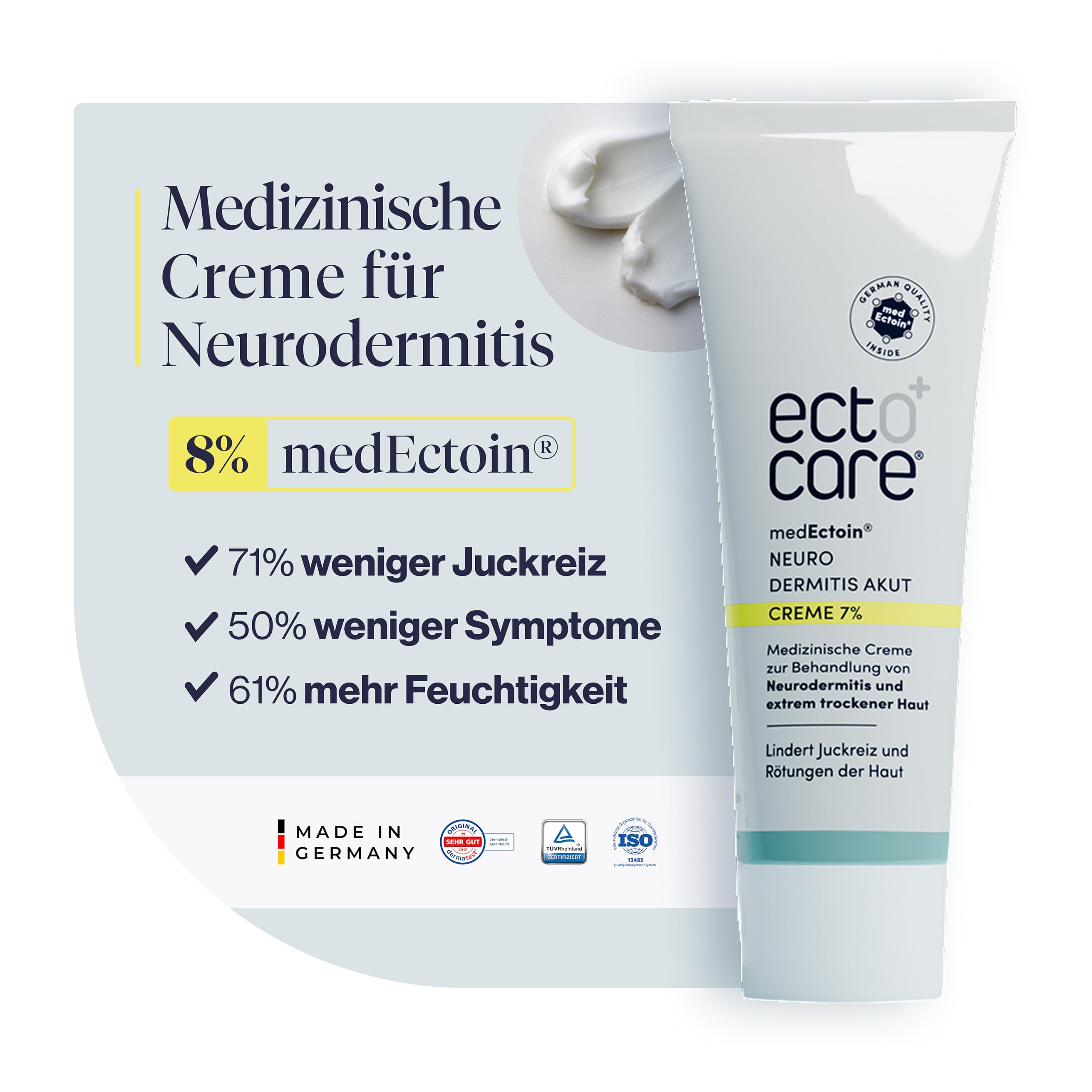 ectocare® Neurodermitis Creme Akut mit 7% Ectoin 50 ml | Dermatitis & Ekzemen Salbe ohne Kortison | Lindert trockene, gereizte, rote und juckende Haut | Medizinprodukt, auch für Kinder und Babys