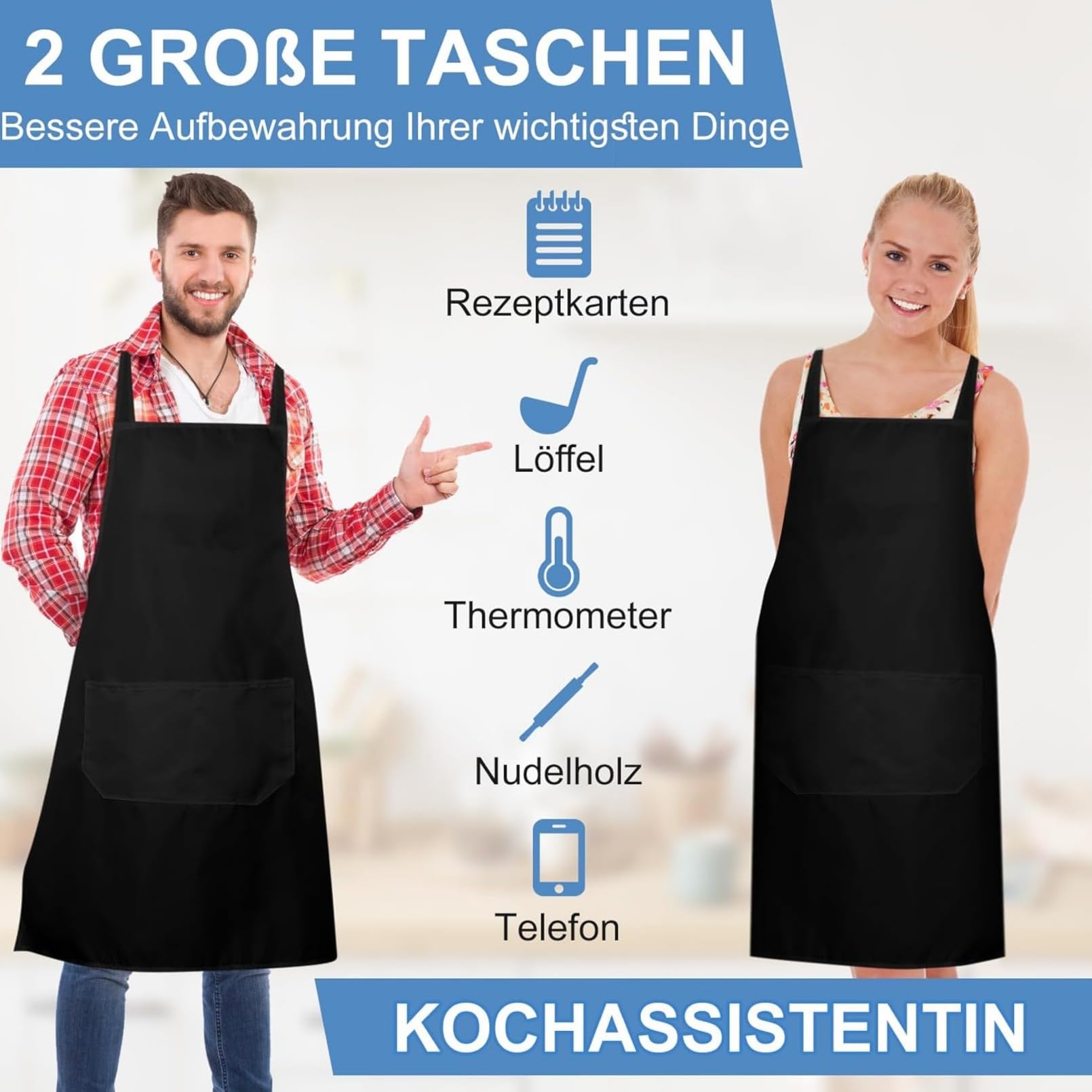 Jeffbaubl Delantal de cocina de 12 piezas, ajustable con 2 bolsillos, delantal de cocina, correa ajustable para el cuello, delantal unisex para cocinar, hornear, restaurante, cafetería
