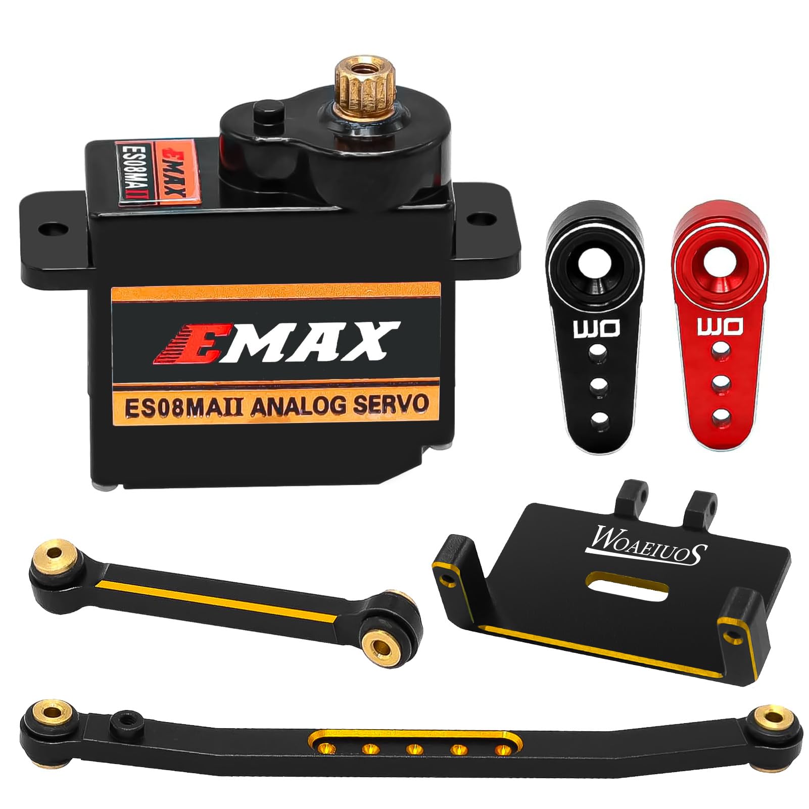 WOAEIUOS RC Servo 12G Steering Servo with Servo Mount Bracket and Arm and Steering Link Set for Axial SCX24, Black&gold