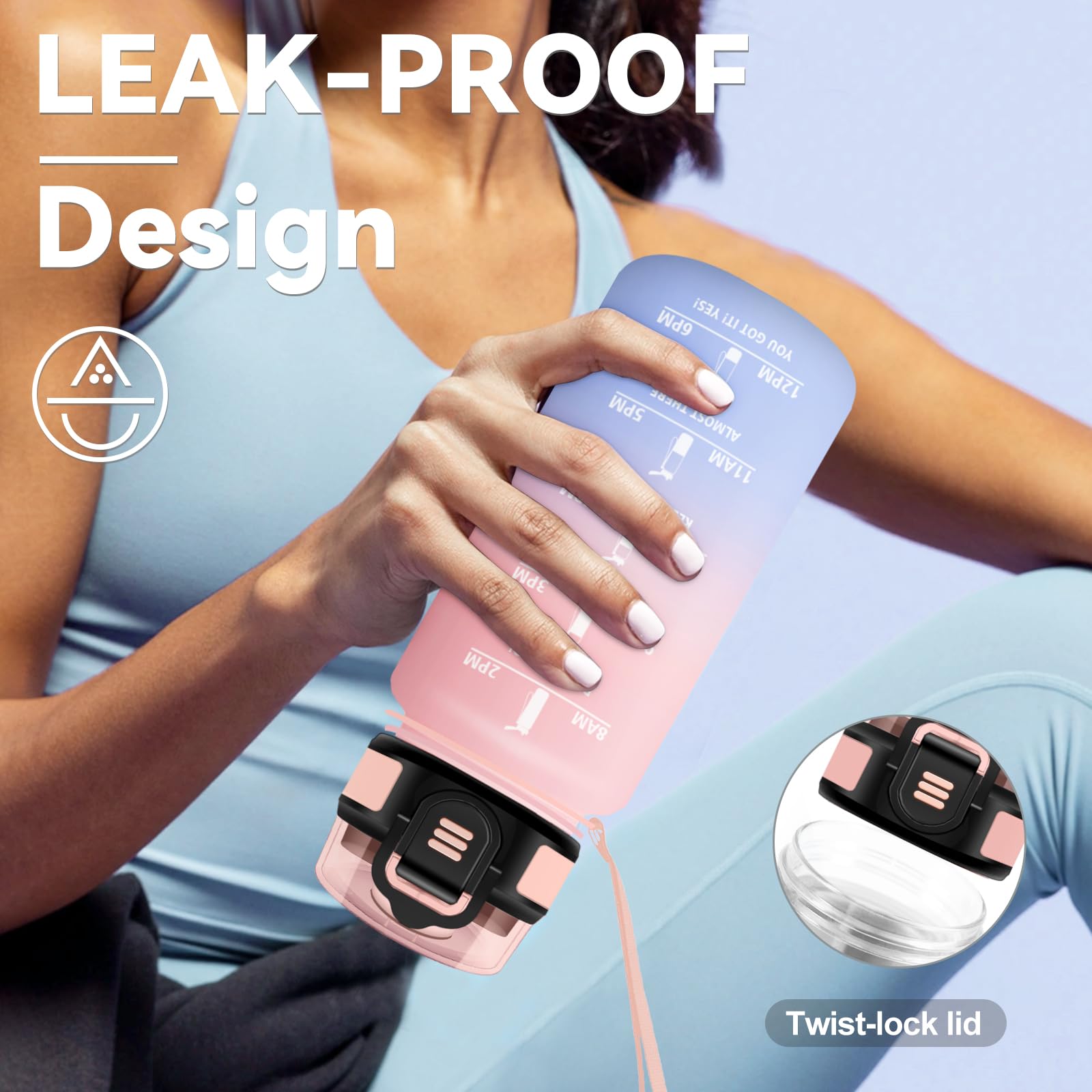 Borraccia 500ml, a Prova di Perdite, Bottiglia Bambina con Cannuccia, Bottiglia Acqua Sportiva con Indicatore del Tempo, Motivazionale Borraccia per Bambini, Campeggio, Scuola, Ufficio, Lavoro