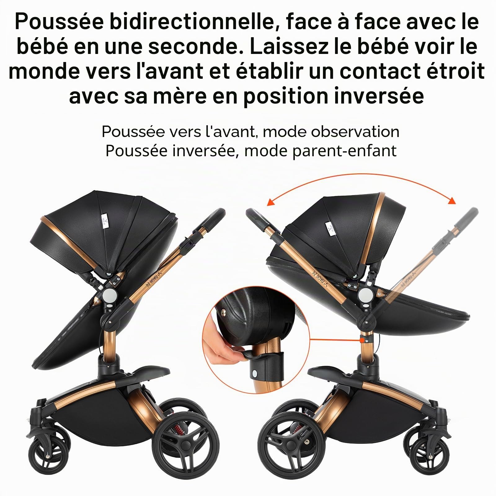 3 en 1 Poussette Combinée Canne Citadine Système de Voyage pour Bébé Landau Paysage Haute Inclinable Pliable Standard (906 Black)