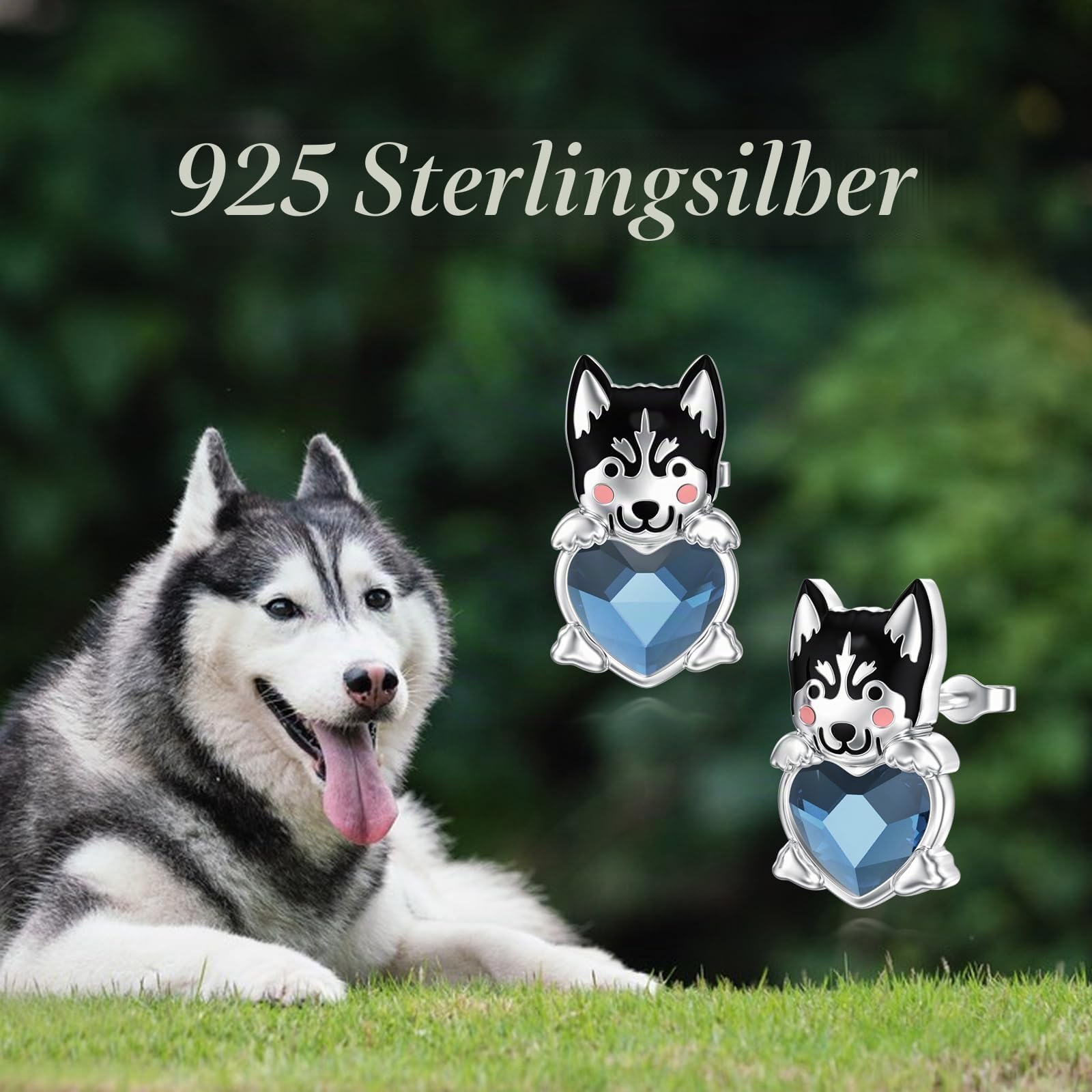 Hunde Ohrringe 925 Sterling Silber Schneehund/Schäferhund/Hund Chihuahua/Bichon Frisé/Schäferhund/Französische Bulldogge Ohrstecker Blauer Kristall Hunde Schmuck Geschenke für Damen Mädchen