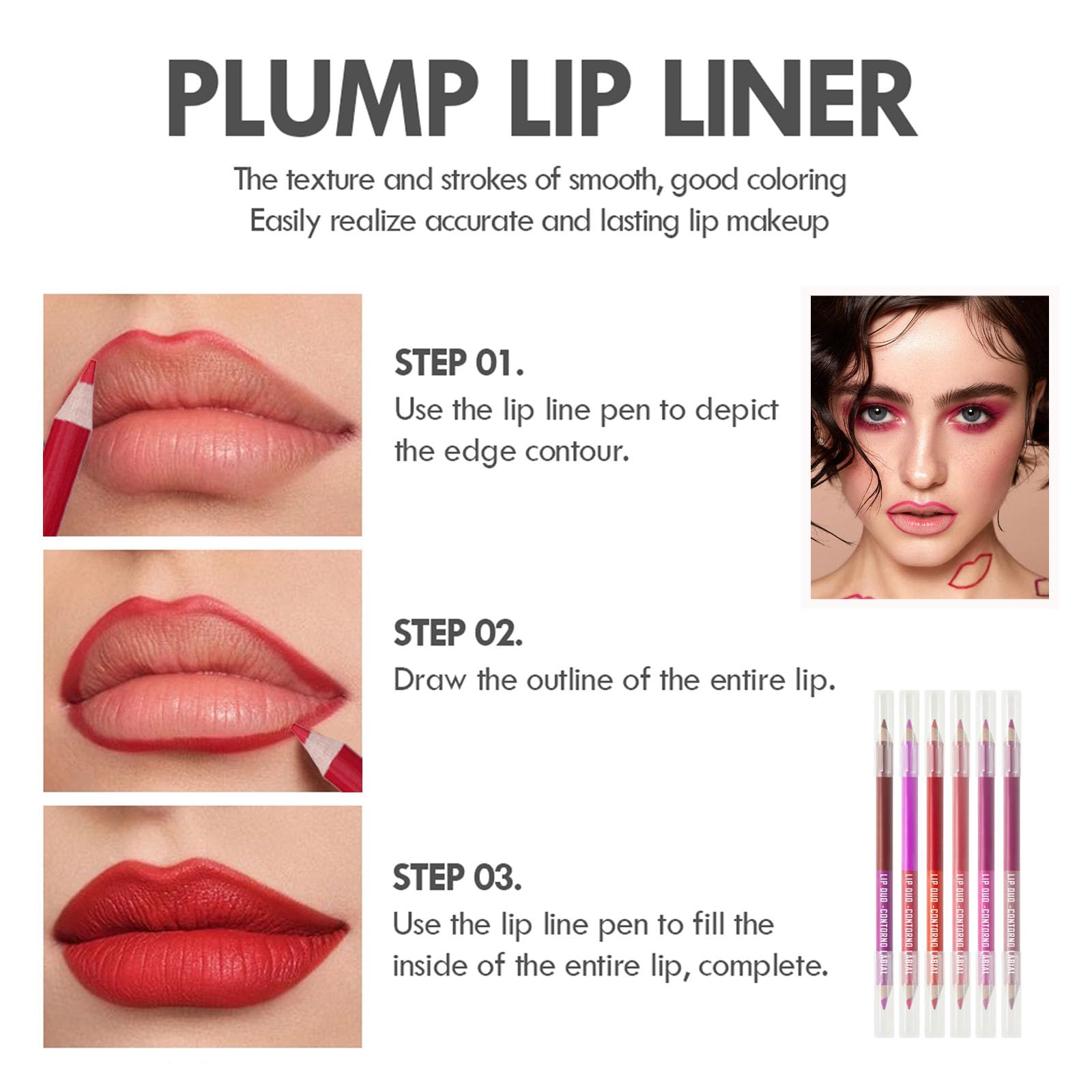 12 Colors Lip Liner Pencil, 6PCS Matte Double-Ended Lipstick - Image 3