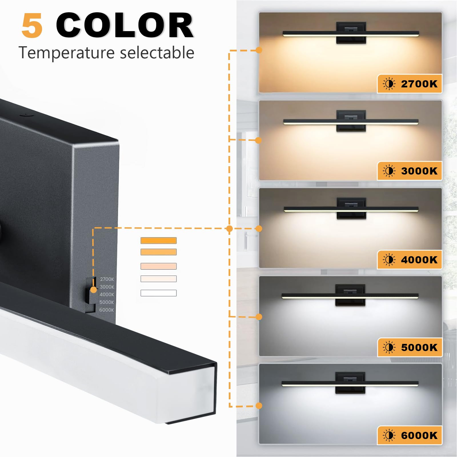 IZORRO - 61 cm IP44 16 W dimmbare 5CCT LED Vanity Light Bar Einstellbare Badezimmer Lichtleiste Schwarz