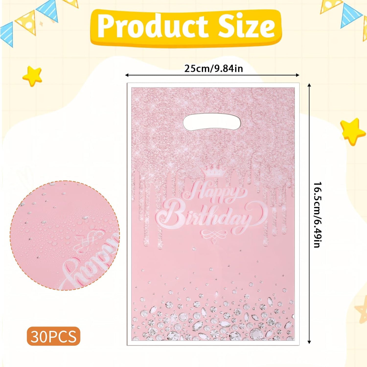 30 Pcs Glitter Diamond Goodie Bag with Handles Happy Birthday Candy Bags Pink Rose Gold Gift Bags Birthday Party Favor Bag for Women Girls Party Decor Supplies - Image 2