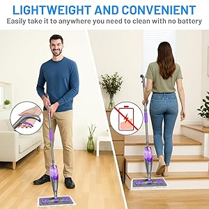 IOPRETTY Spray Mops for Floor Cleaning - Wet Dry Mops with 6 Disposable Pads for Swiffer Powermop - Refillable Bottle for Hardwood Tile Home Kitchen - Absorbs Pet Hair Dust Stains
