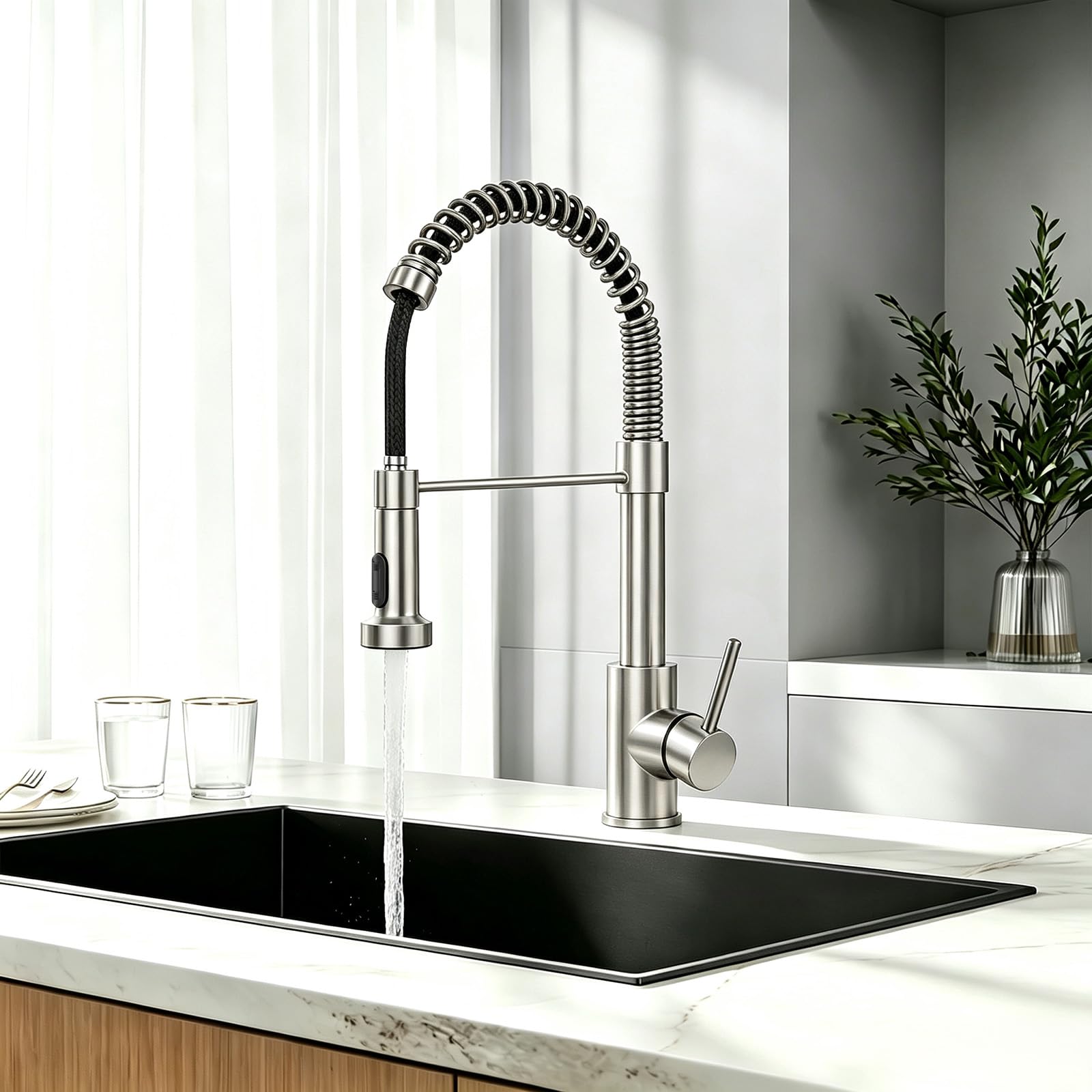 Grifo de cocina de acero inoxidable 304 con 2 funciones de chorro