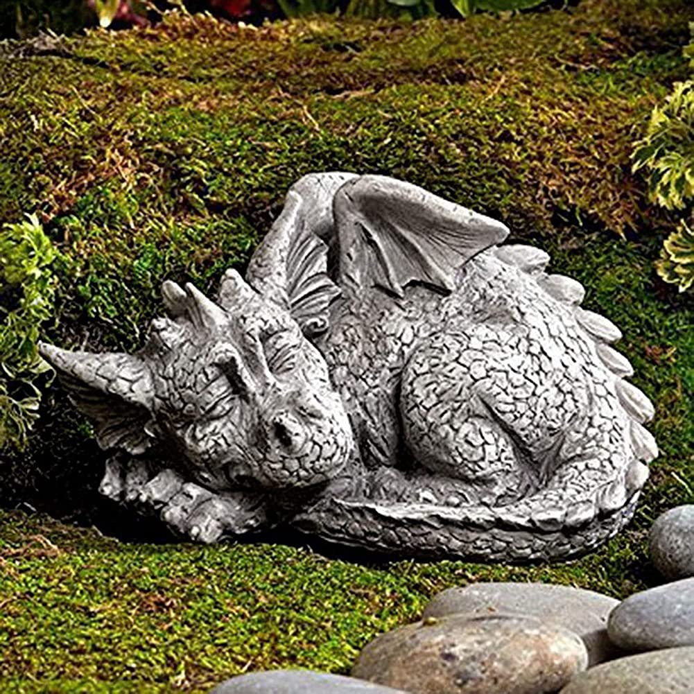 Decorazioni da giardino Dragon Baby Statue adorabile Ritratto di sonno Pietra Resina All'aperto Resina Scultura in miniatura Resina Casa Giardini all'aperto Decorazione giardini Accessori per il giard