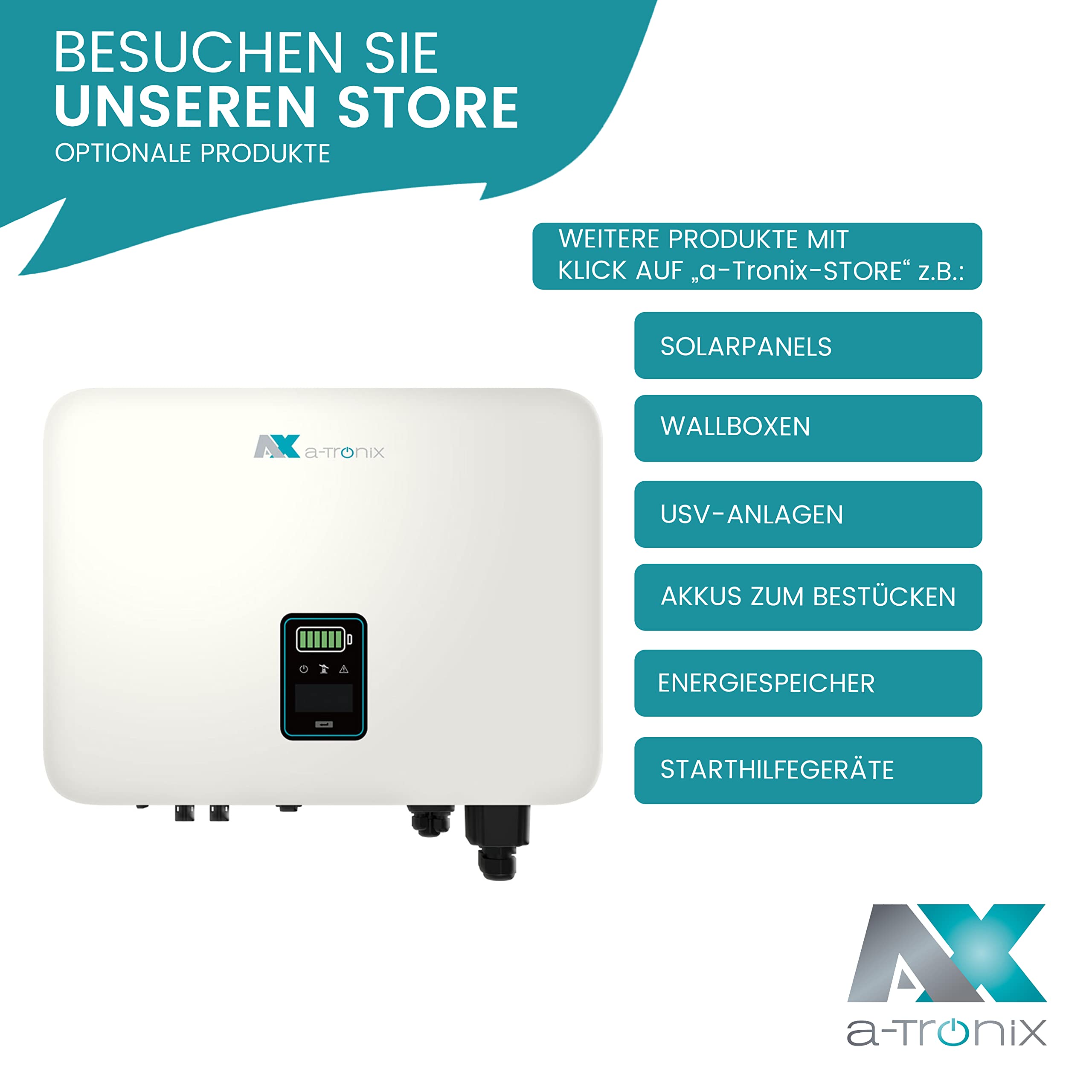 a-TroniX® Hybridpower 0% MwSt §12 III UstG 3ph Wechselrichter - Solar Hybridwechselrichter 10kW 3ph, 10.000W Solargenerator, 2 MPPTs enthalten, inkl. Smartmeter, Max. Wirkungsgrad 97,4%