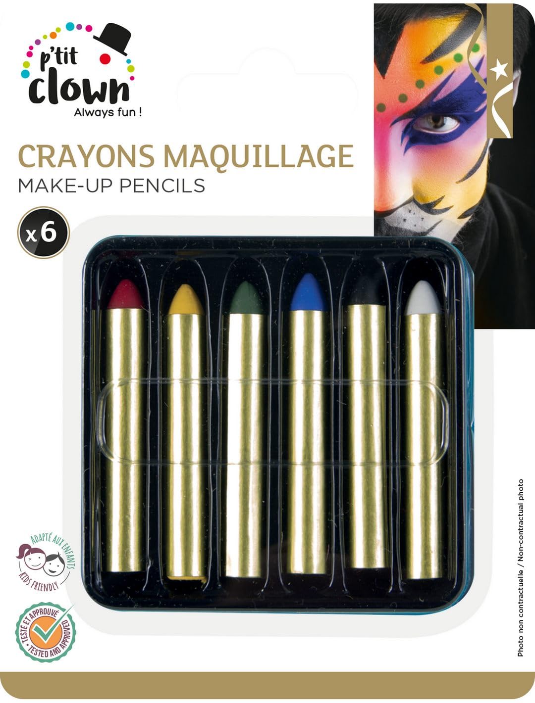 Lot de 6 Crayons Gras Maquillage Visage Lavable Non Toxique Enfant Adulte Halloween Carnaval