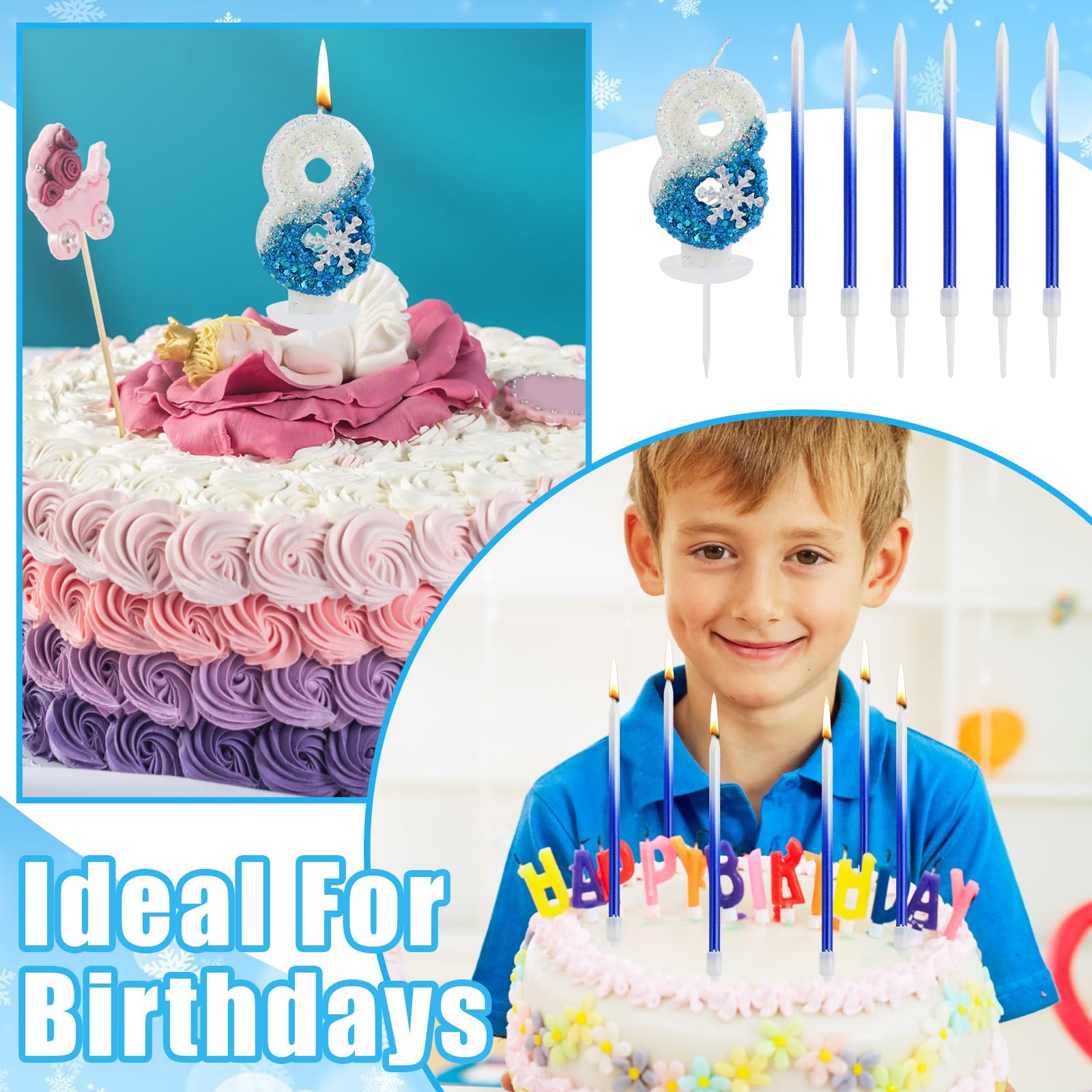 6 candele di compleanno glitterate con fiocco di neve rosa numero 6 candele per torte, decorazioni per 6° compleanno per ragazze, decorazioni per torte a tema congelato, per ragazze e donne, forniture