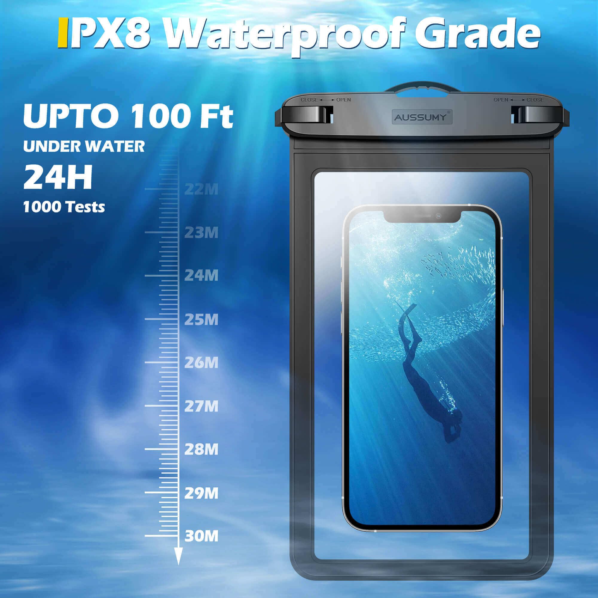 Paquete de 4 fundas impermeables grandes de 10.5 pulgadas, soporte transparente bajo el agua, bolsa seca universal a prueba de agua con cordón para el cuello para iPhone 16 Pro Max Samsung Galaxy con