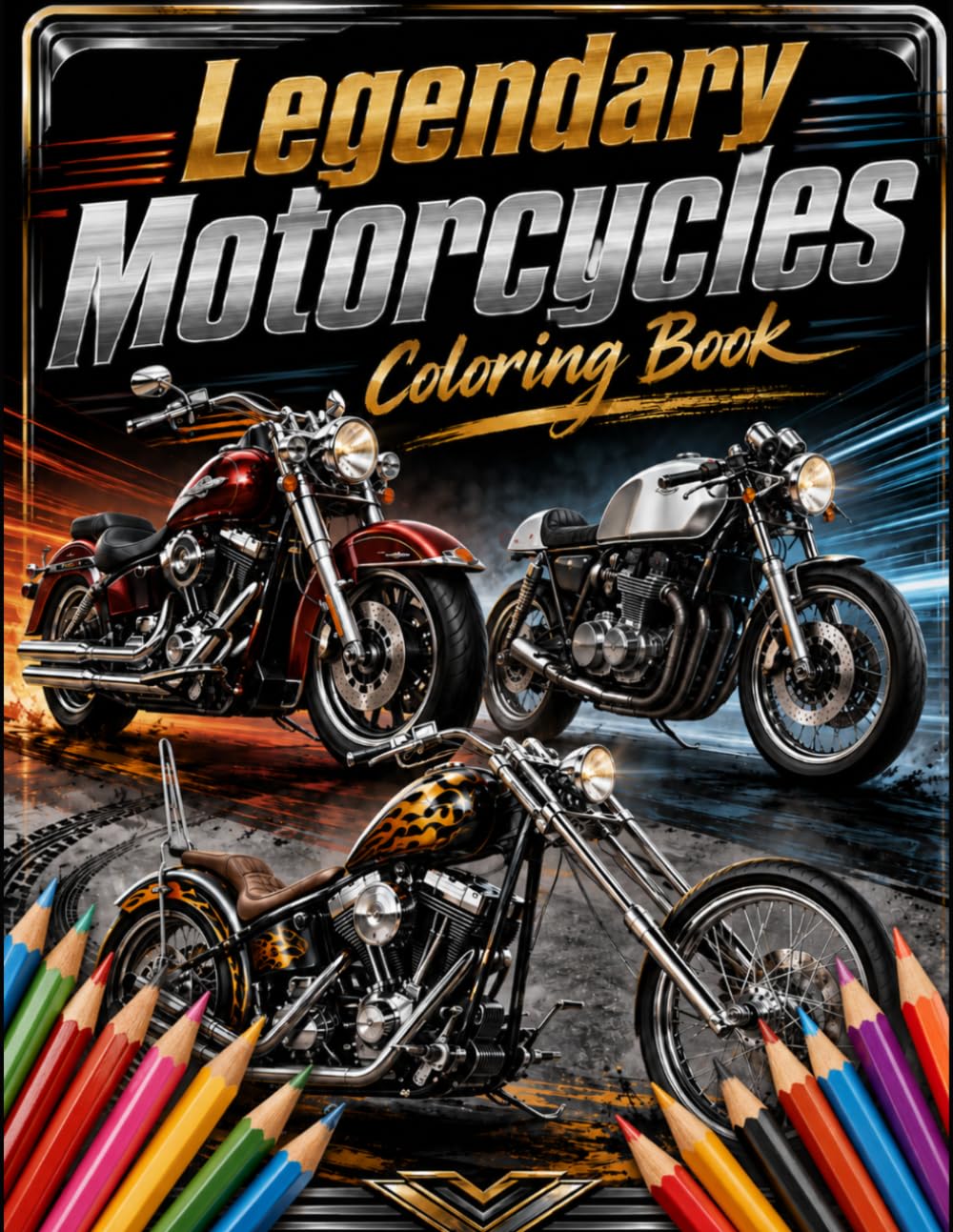 Legendary Motorcycles Coloring Book: Epic Classic, Cruiser, Chopper, Bobber, Cafe Racer and Touring Motorcycle Designs for Adults and Teens