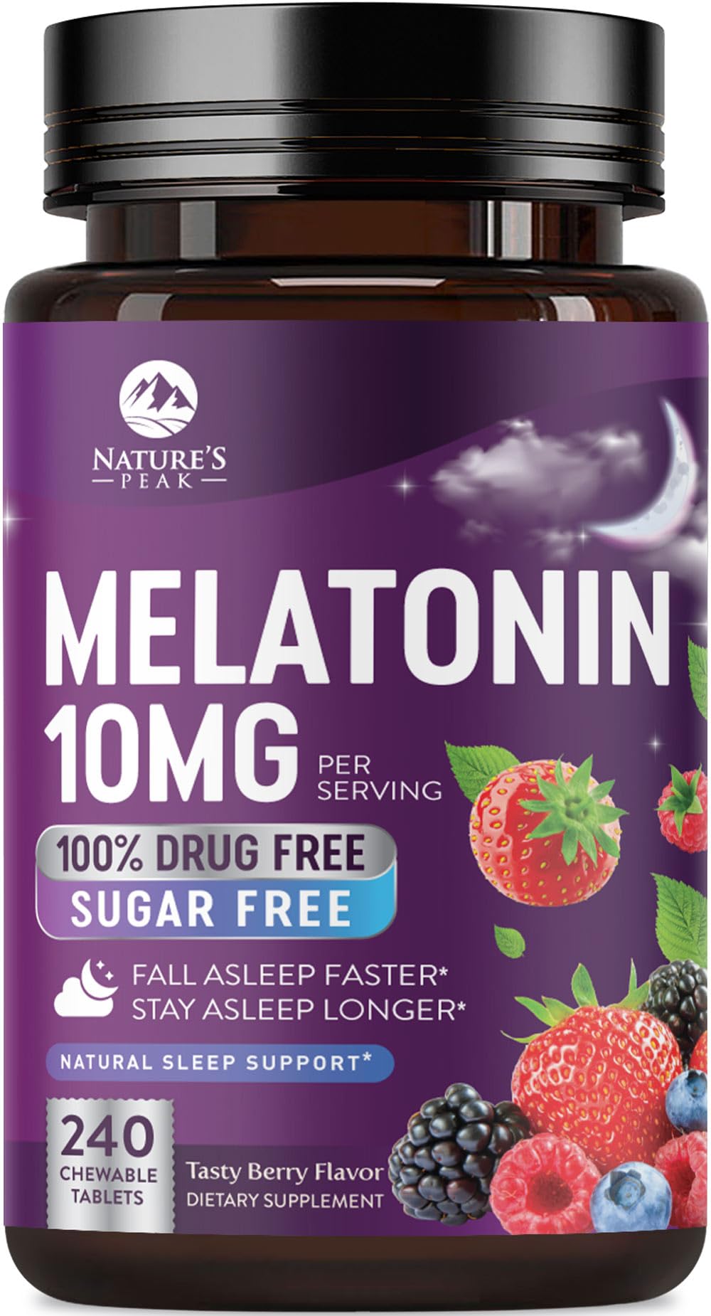 Melatonin 10mg - Fast Dissolve Sleep Support Melatonin Supplements for Adults - Extra Strength Sugar Free 10 mg for Restful Nighttime Sleep Support, Berry Flavor, Bottled USA - 120 Day Supply
