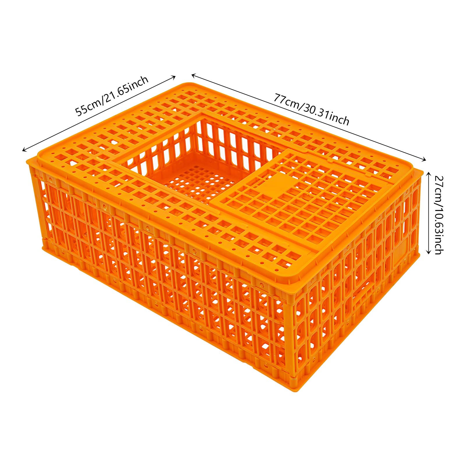 4 Stück Geflügel Tragetasche, Huhn-Transportkäfig mit Schiebetür und Transportgriffen, Korb Box für Geflügel, Huhn, Vogel, Ente, Gans, 200kg Tragfähigkeit, 77 * 55 * 27 cm, Orange