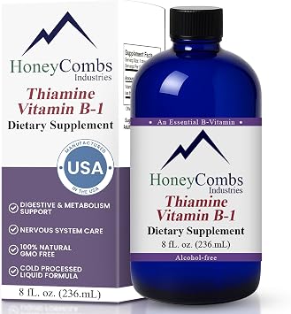 HoneyCombs Vitamin B1 Supplement Thiamine Liquid Drops, 8 Fl oz | High Potency, For Men & Women, Maintain Nervous System, Energy & Overall Health, Vegan Liquid B Vitamins