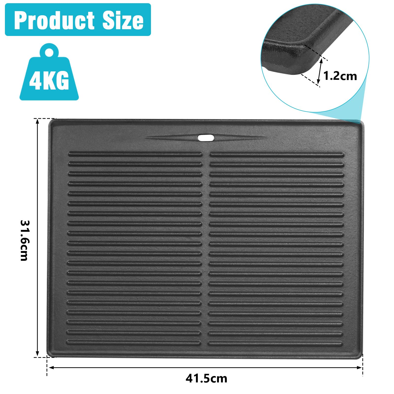 Piastra per barbecue in ghisa, 41,5 x 31 cm, universale, per Taino Pro/Red 4 & 6, serie Burnhard Fred e barbecue a gas Tepro 3661, accessori per barbecue, 1 pezzo
