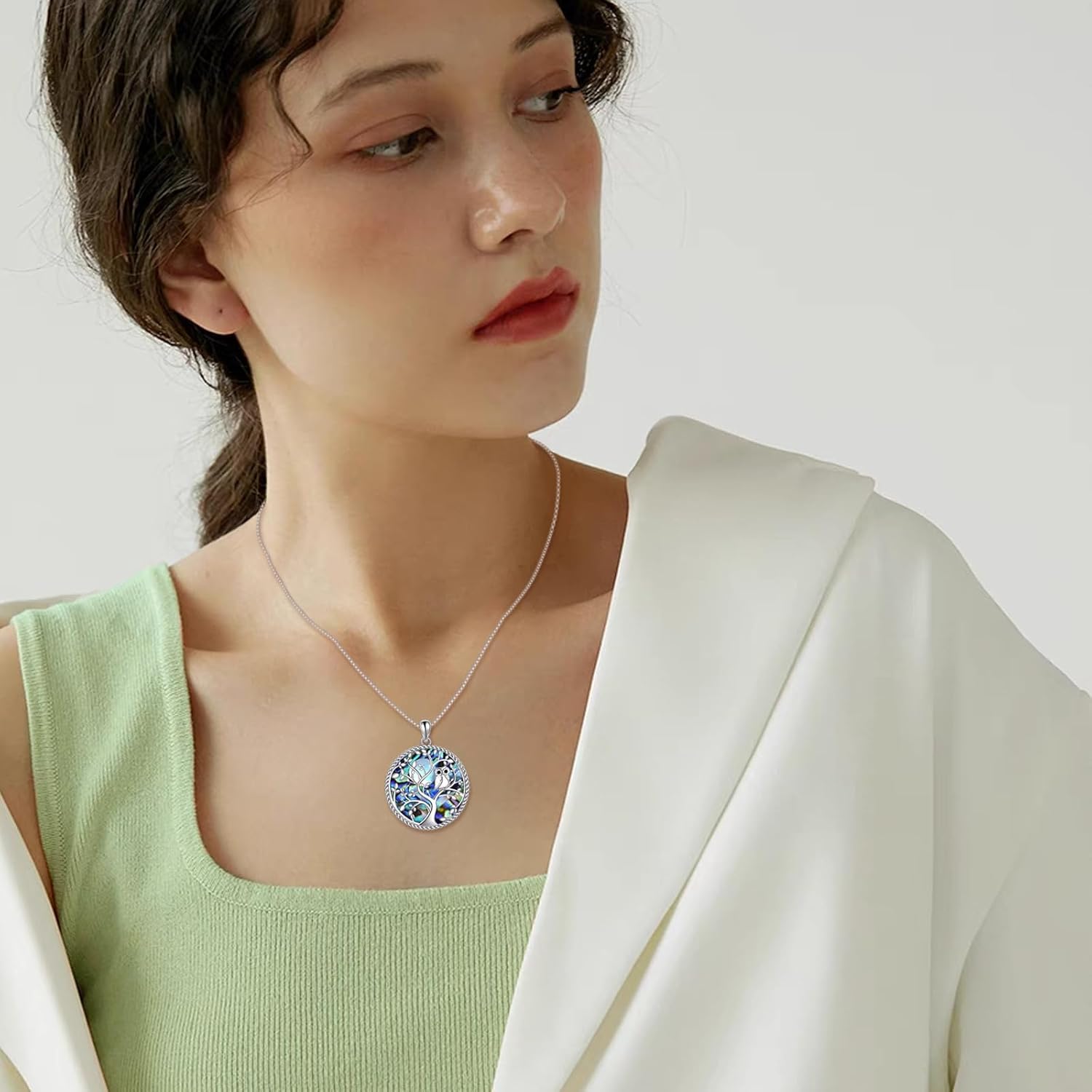 KQF Wolf/Eagle/Owl/Bunny/Panda/Moth/Eel Neckalce Sterling Silver Abalone Moonstone Pendant Animals Jewelry Gifts for Women - Image 2