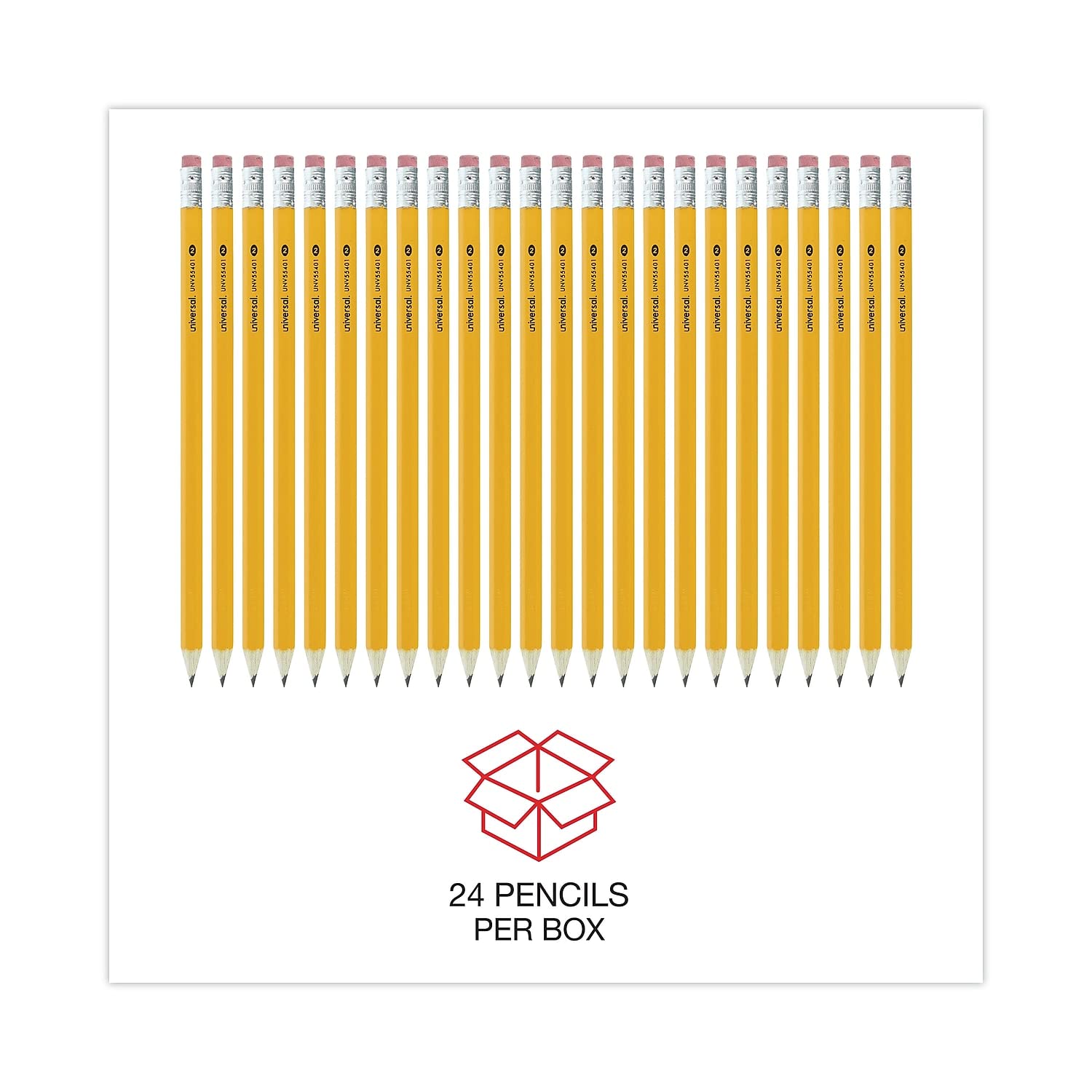 Universel 55401 # 2 Pré-affûtée Woodcase crayon, HB # 2, corps Jaune, 24/Lot