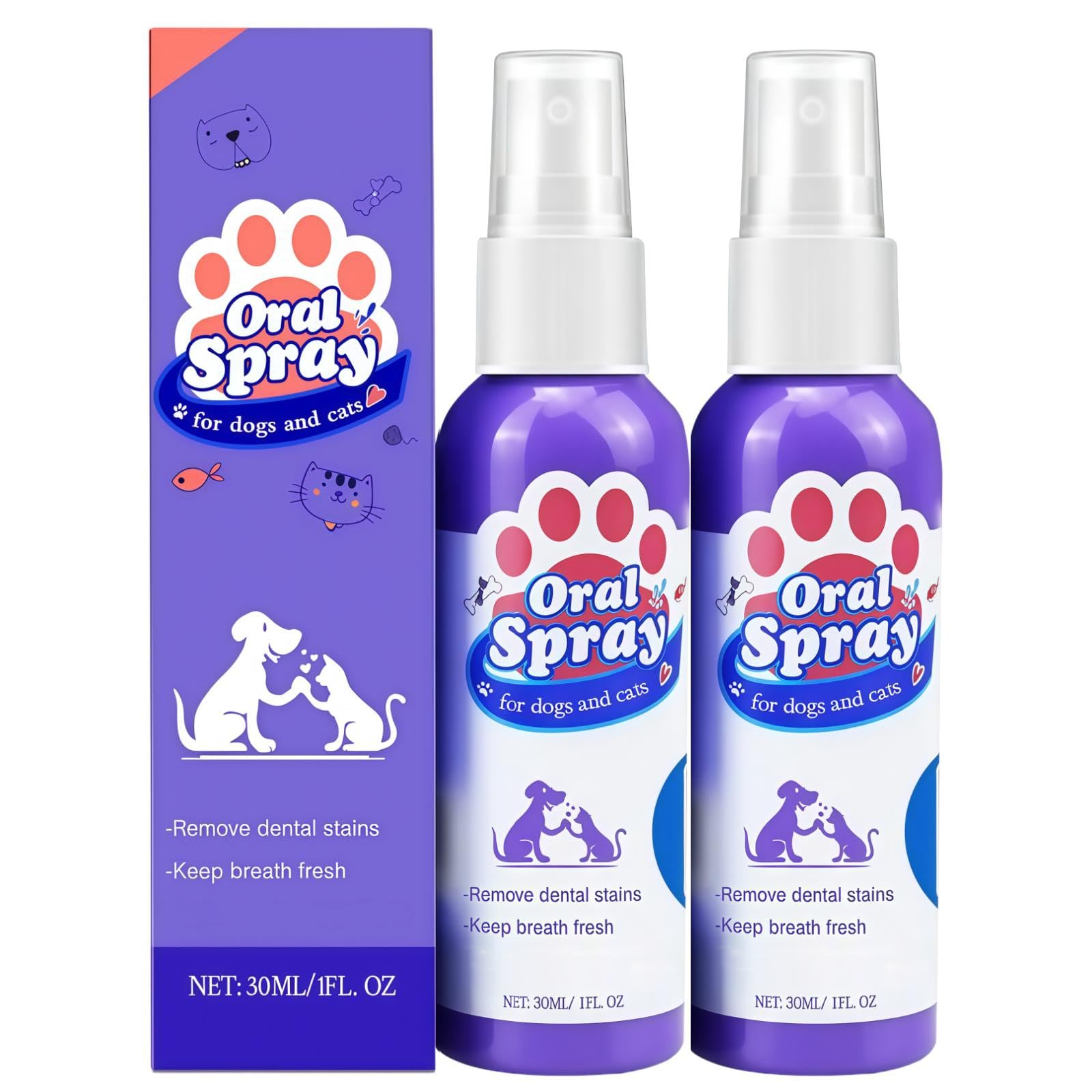 2*30ml Dog Oral Care Spray Pet Teeth Cleaning Spray,Teeth Cleaning Spray for Pets,Pet Bad Breath Removal,Pet Teeth Cleaner,Pet Breath Freshener Spray Care Cleaner,Fresh Breath & Teeth Cleaning Spray