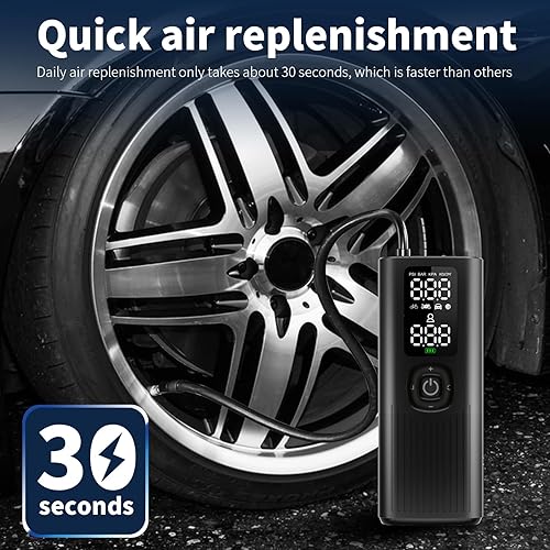 Miniatura 3 de Inflador de neumáticos compresor de aire portátil (hasta 150 PSI), bomba de aire inalámbrica con pantalla LED, medidor digital de presión de