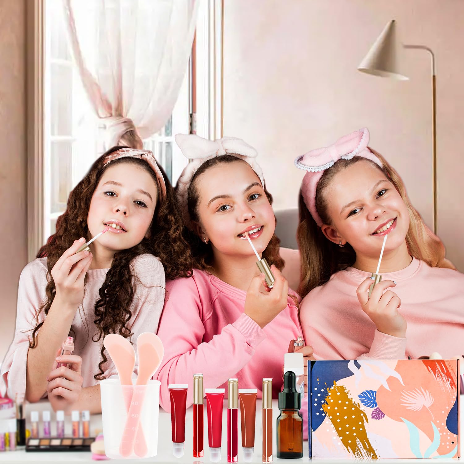Kit de fabrication de gloss, Vezerd Lipgloss Making Kit, Créative Bricolage Adulte DIY Set de fabrication, Fille Lipgloss Set drôle de cadeau de maquillage pour les femmes, Rose
