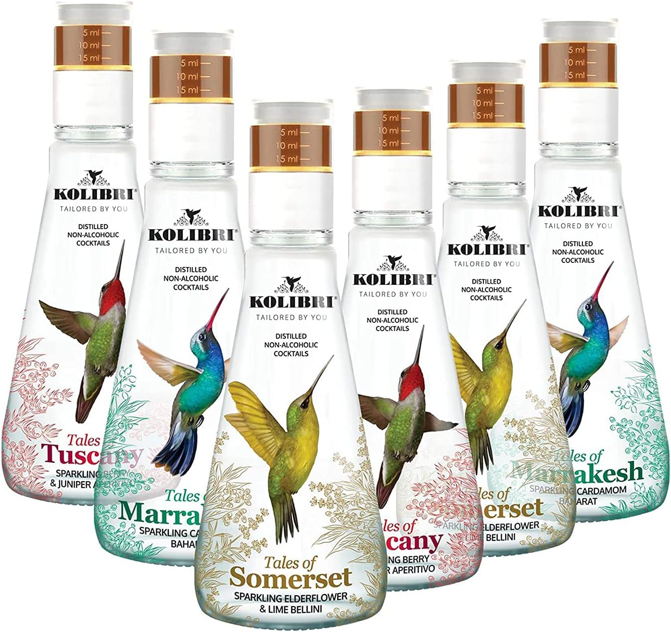 Kolibri Drinks - Non-Alcoholic Distilled Cocktail | Low Calories | Flavors Available - Cardamom & Chilli, Elderflower & Lime and Raspberry & Mint | Pack of 6 bottles | No Artificial Flavour and Colour