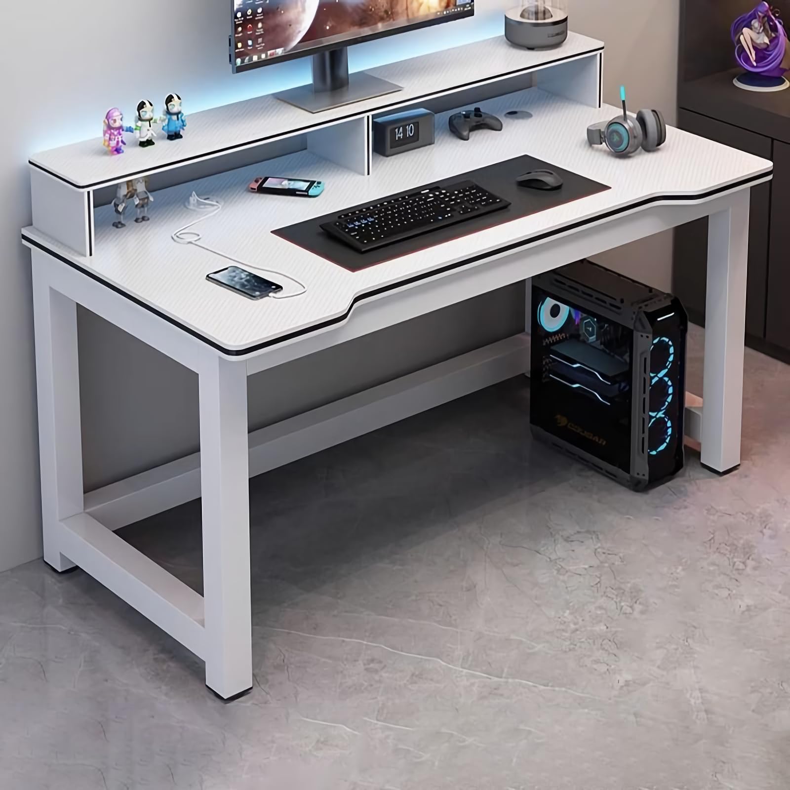 Amazon | ゲーミングデスクパソコンデスク 組み立て簡単 炭素繊維勉強  