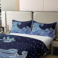 Vista 4 de jejeloiu Juego de funda de edredón de algodón con ondas japonesas, funda de edredón de olas oceánicas, 100 % algodón, tamaño Queen para olas