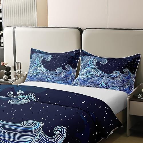 Miniatura 4 de jejeloiu Juego de funda de edredón de algodón con ondas japonesas, funda de edredón de olas oceánicas, 100 % algodón, tamaño Queen para olas del