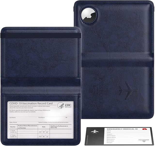 Passport Holder Airtag Wallet Stouchi UK Passport Cover Vaccination Card Protector PU Leather Travel Wallet Case Organiser Document Holder for Men&Women Passport,Business Cards,Boarding Passe(Blue)