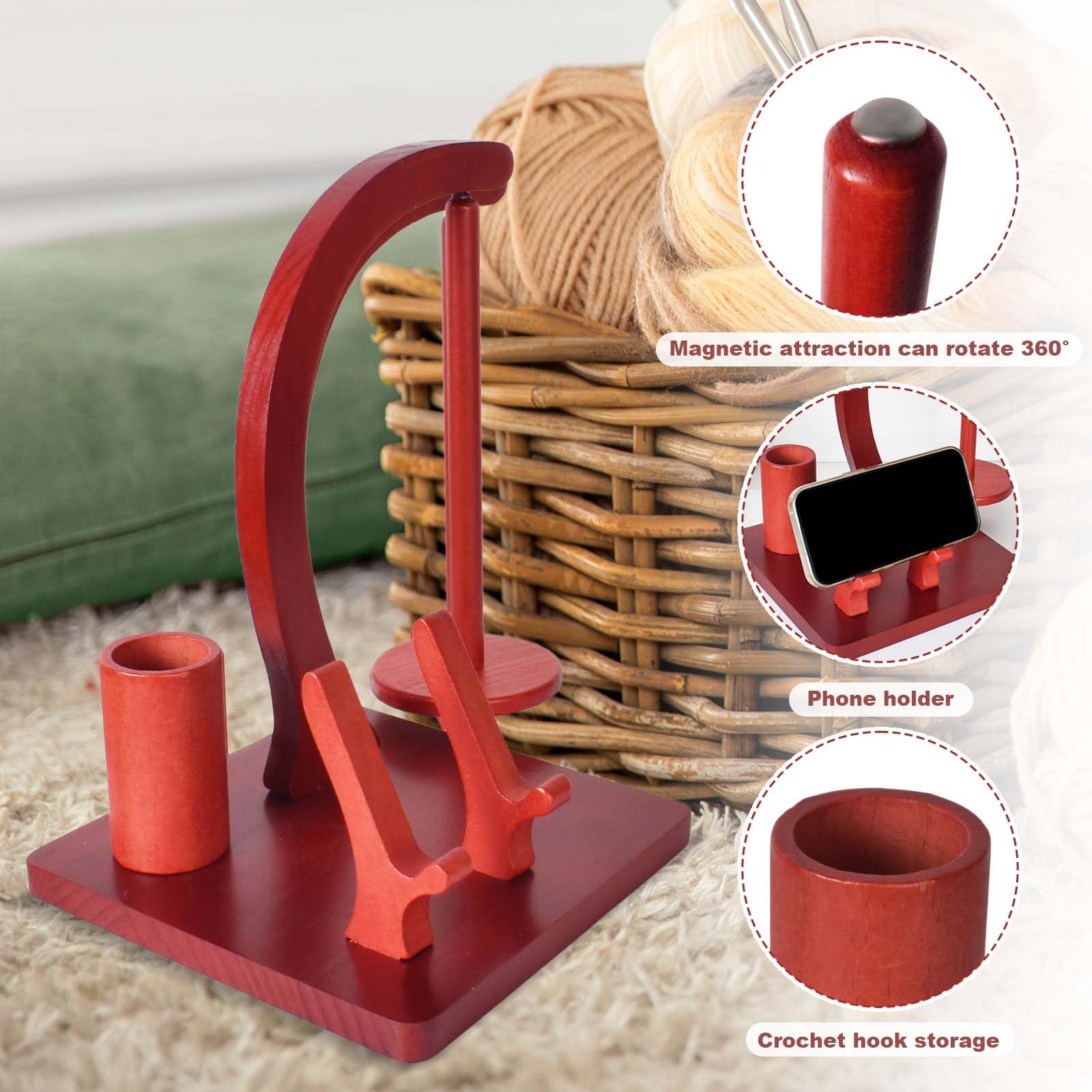 Supporto in Legno per Fili,Porta-Gomitolo con Supporto per Telefono,Magnetico Multifunzionale per Lana, Raccoglitore per Fili da Uncinetto e Lavoro a Maglia