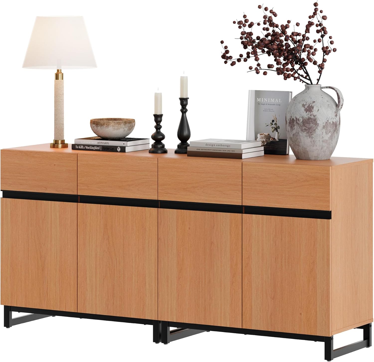 WAMPAT Modern TV Stand for TVs up to 70 inch, 2 in 1 Entertainment Center TV Console with Adjustable Shelves and Metal Base for Living Room,Bedroom, Mocha 10