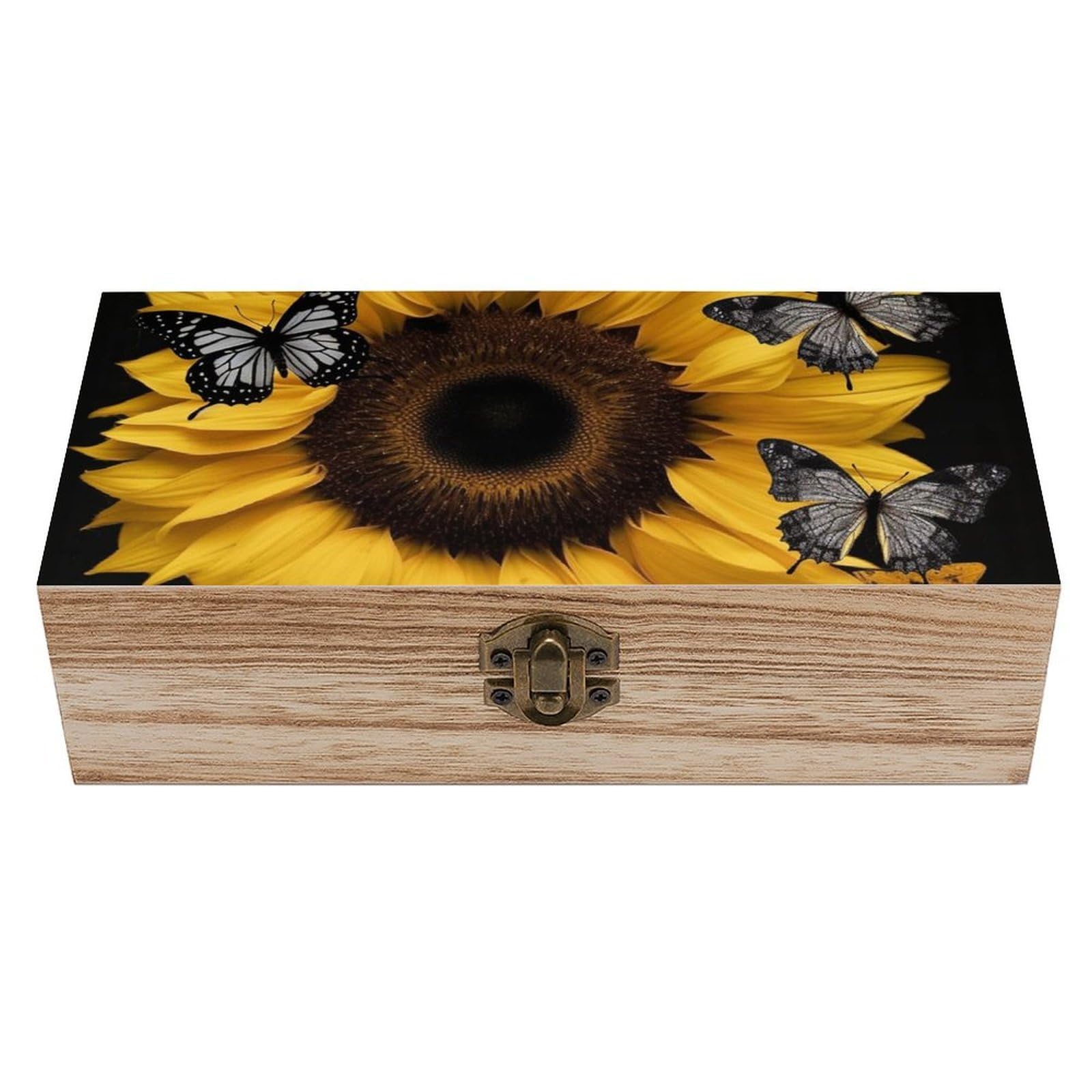 Oudrspo Butterfly And Sunflower Wooden Keepsake Box Decorative Memory Storage Box with Hinged Lid Small Jewelry Keepsake Boxes for Storing Gift Pictures Letters Time Capsule