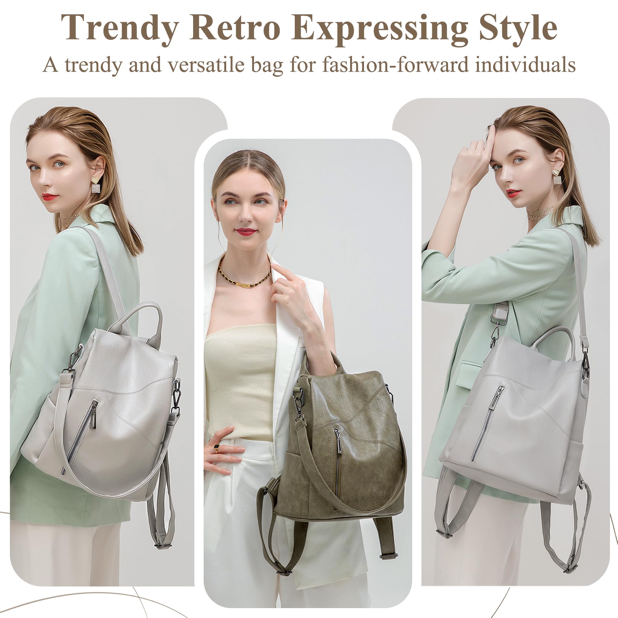 Mochila mujer en PU, mochila tipo saco suave, bandolera y bolso de mano con múltiples compartimentos