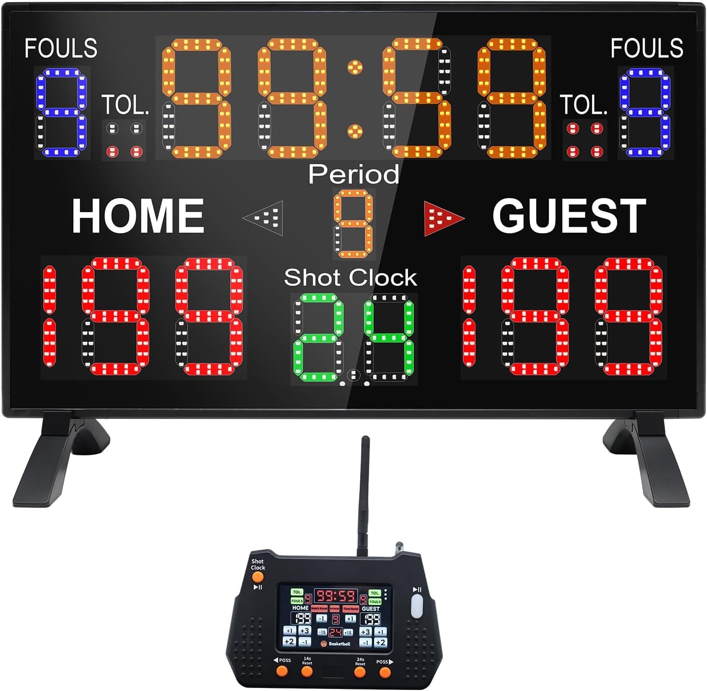 LUCKY TIME Tableau de score de basket-ball avec horloge de tir, 12/14/24/30/25/60 secondes, tableau de score numérique avec télécommande, tableau de score électronique alimenté par piles pour