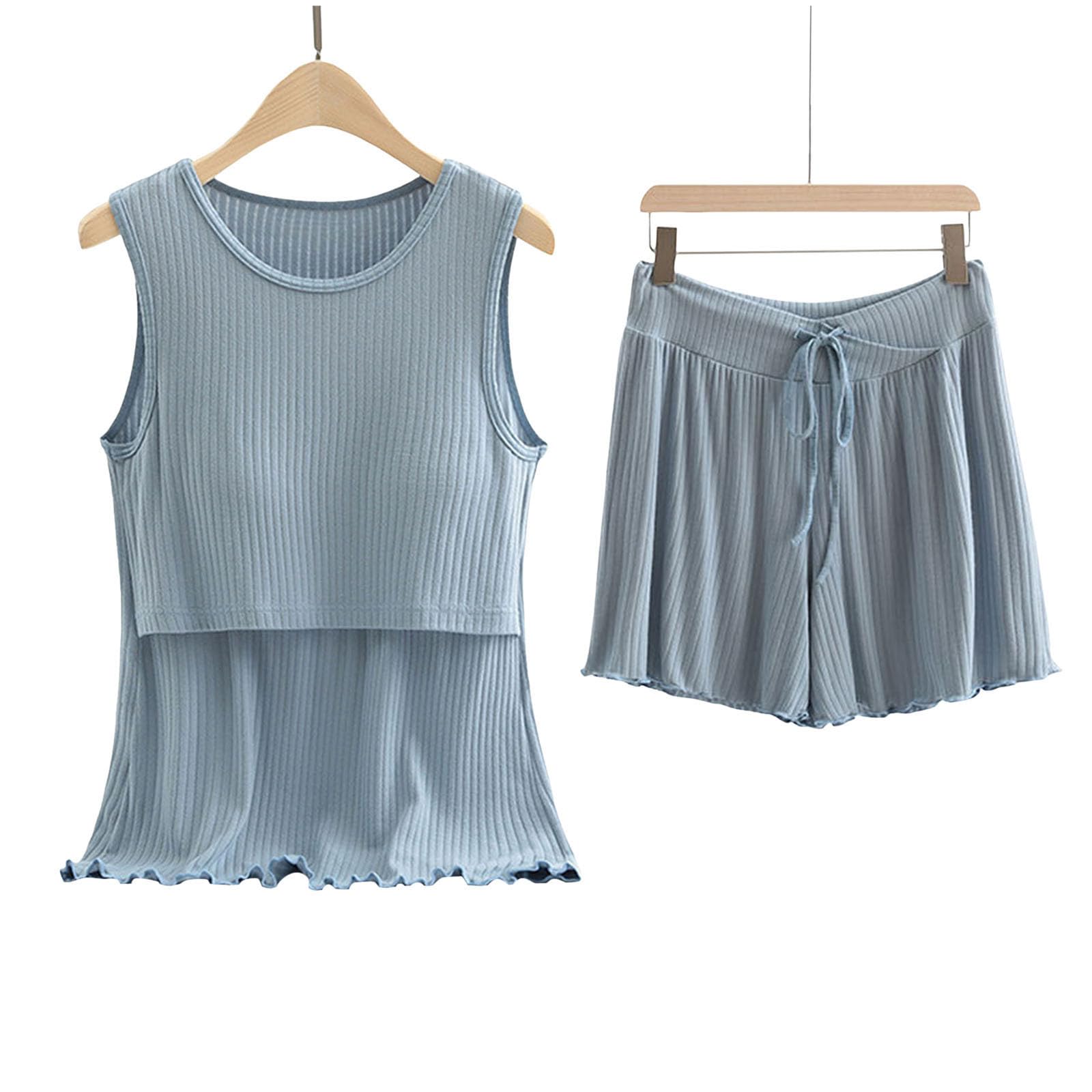 Generisch Still Pyjama Set, Still Schlafanzug Damen Kurz Zweiteiliger Schlafanzug mit Verstellbarem Elastischem Bund Ärmellos Stilltop und Kurze Hose für Schwangere Stillen Nachtwäsche Hausanzug