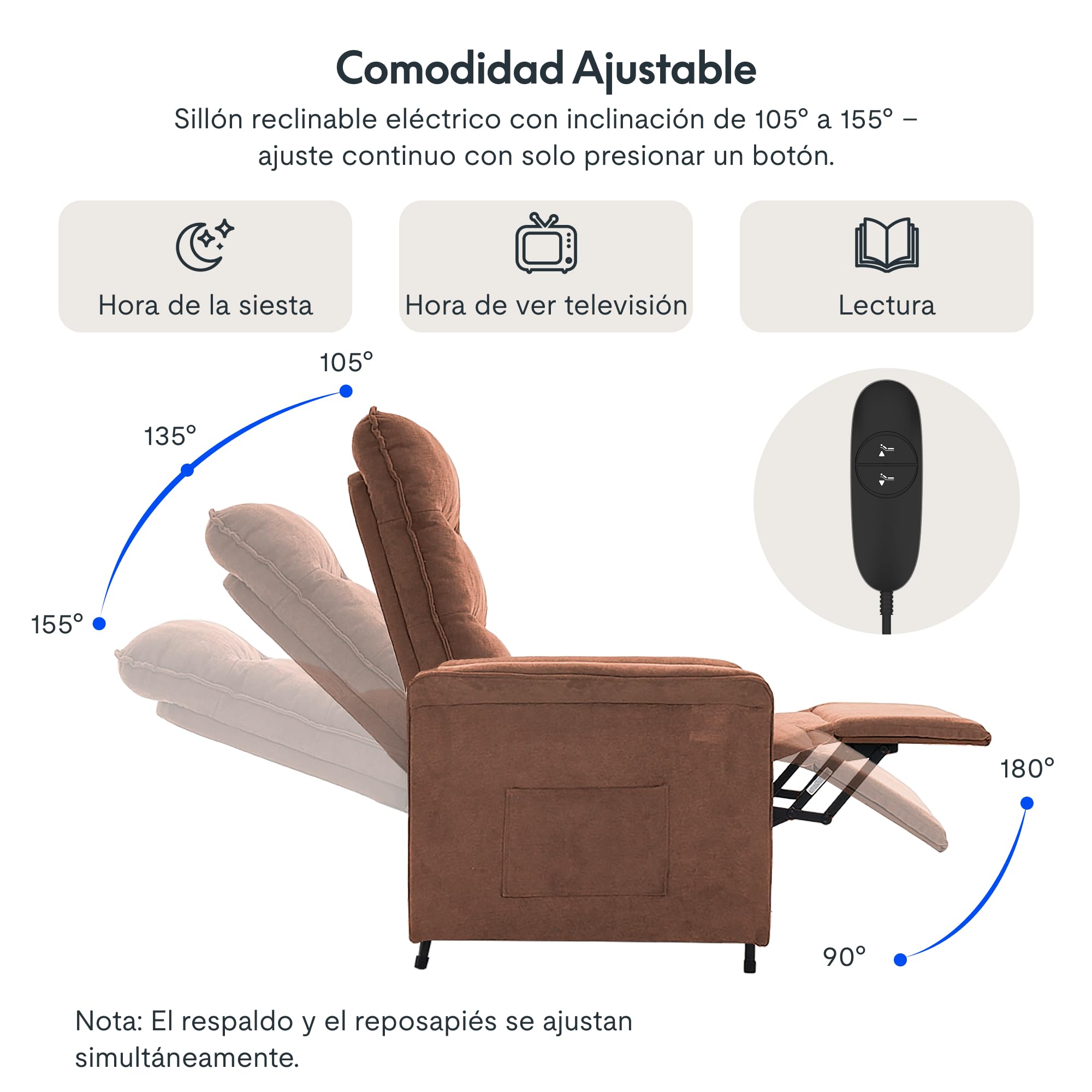 FLEXISPOT Poltrona da Relax Elettrica(82 x 77 x 104 cm) con schienale regolabile, reclinabile da 105 ° a 155°, poltrona reclinabile, divano relax ergonomico poltrona per camera da letto e soggiorno