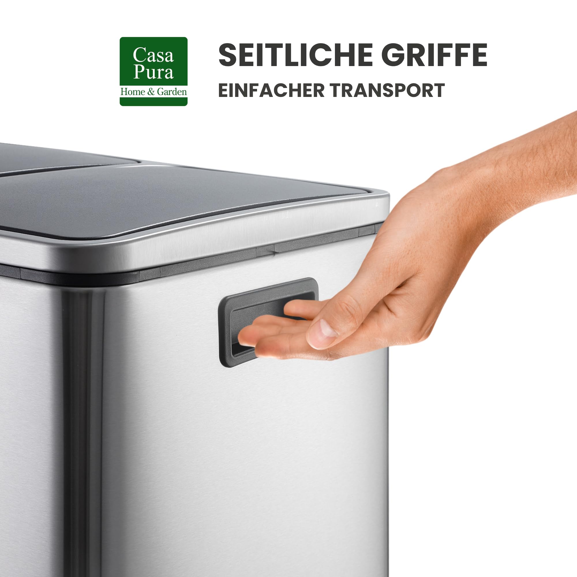 casa pura Abfalleimer Felix | Edelstahl Mülleimer mit Pedal | 2 fach Mülltrennsystem für Küche und Büro | 30 oder 60 Liter | Trend Farben zur Auswahl (Silber, 3 x 18 Liter)