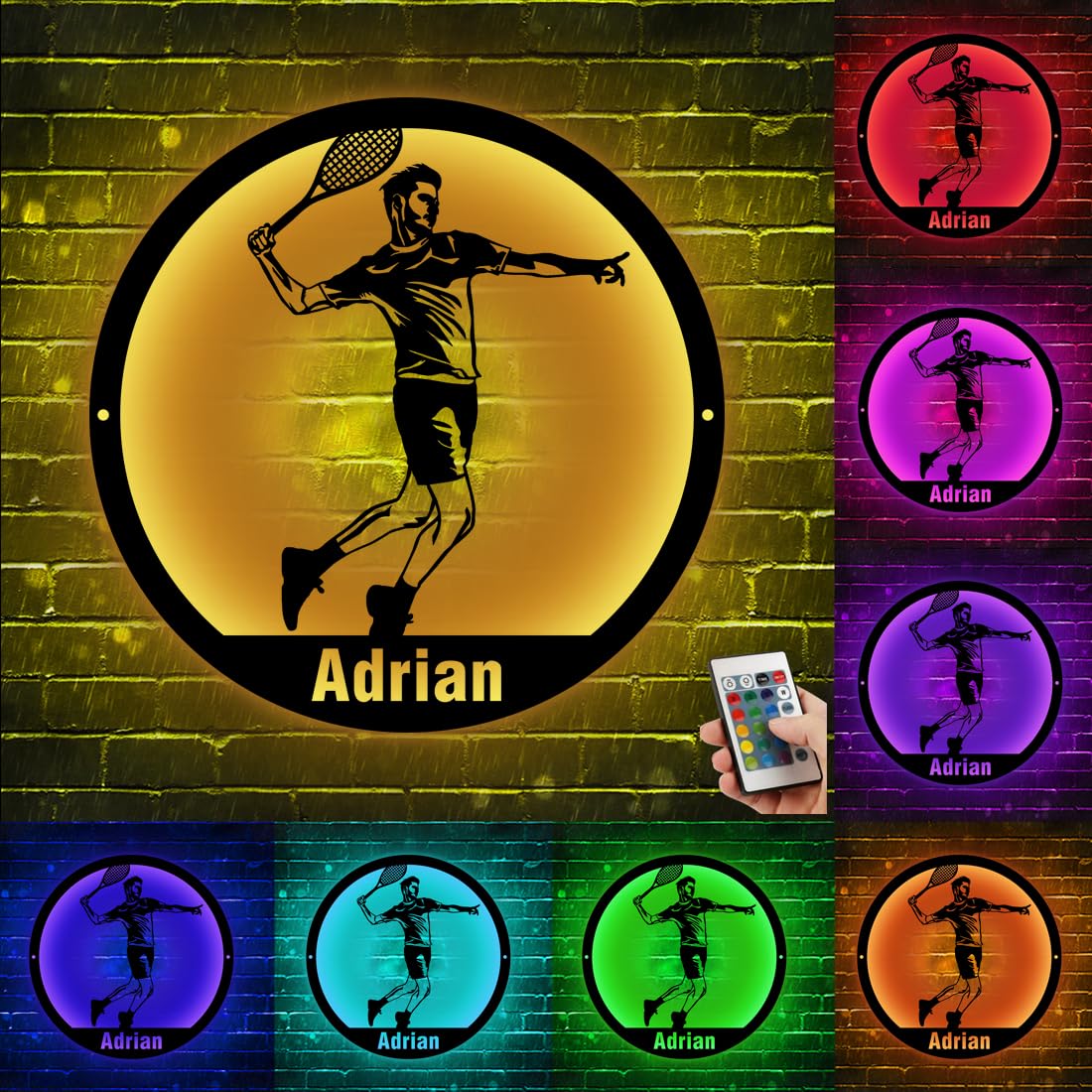 Personalized Tennis Ball Metal Wall Sign with LED Light Custom Name Number Rugby Wall Art Sign Tennis Team Neon Lamp Us Tennis Helmet Sign Tennis Room LED Decor Gift for Men Sport Player Lover
