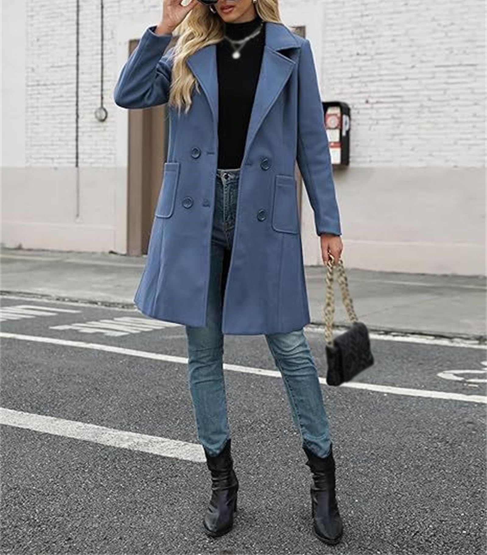 Cappotto invernale da donna in lana casual con risvolto a tacca monopetto cappotto autunnale cardigan con risvolto di media lunghezza soprabito con tasche