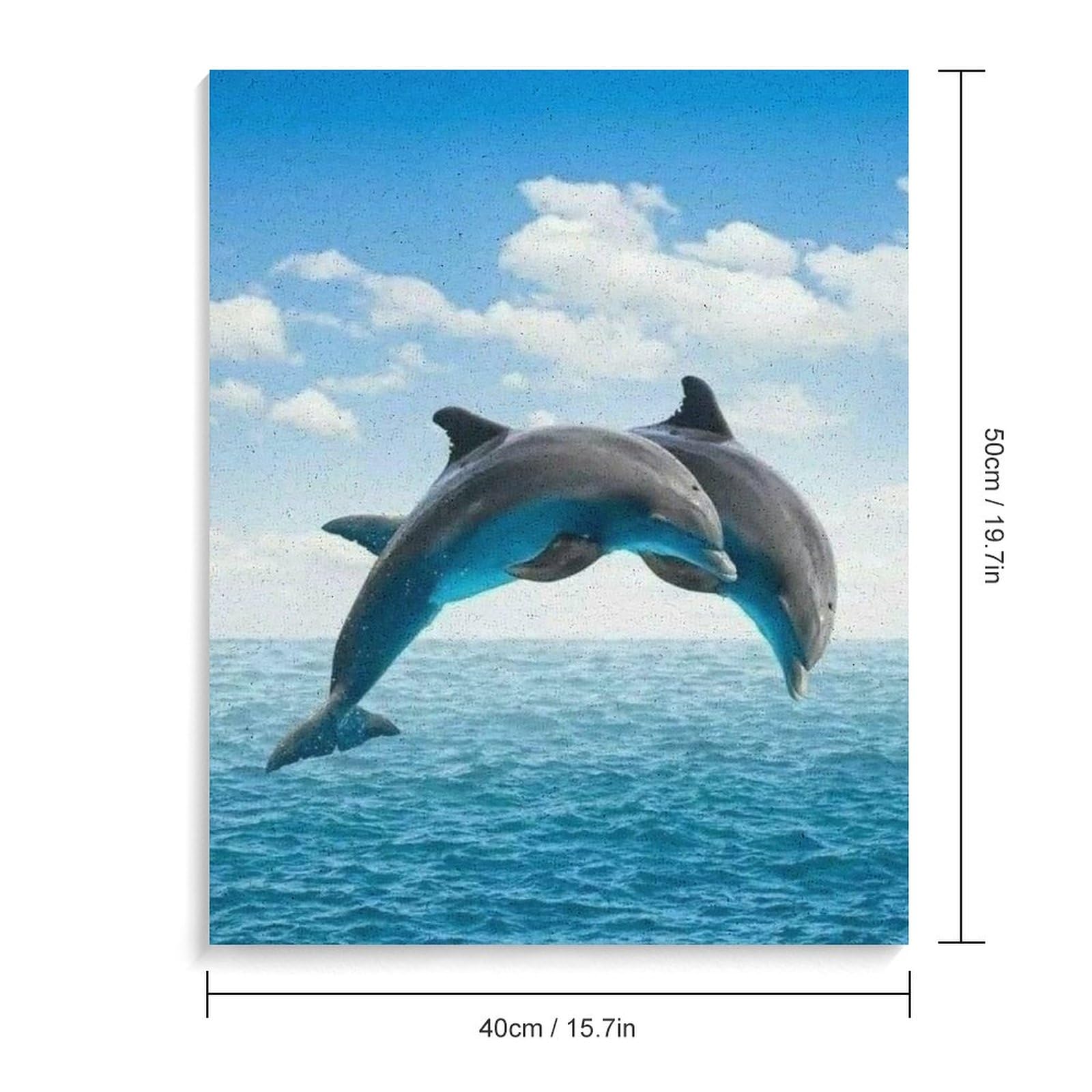 Amazon | 海の上で飛び跳ねるイルカのペア 数字油絵 動物の