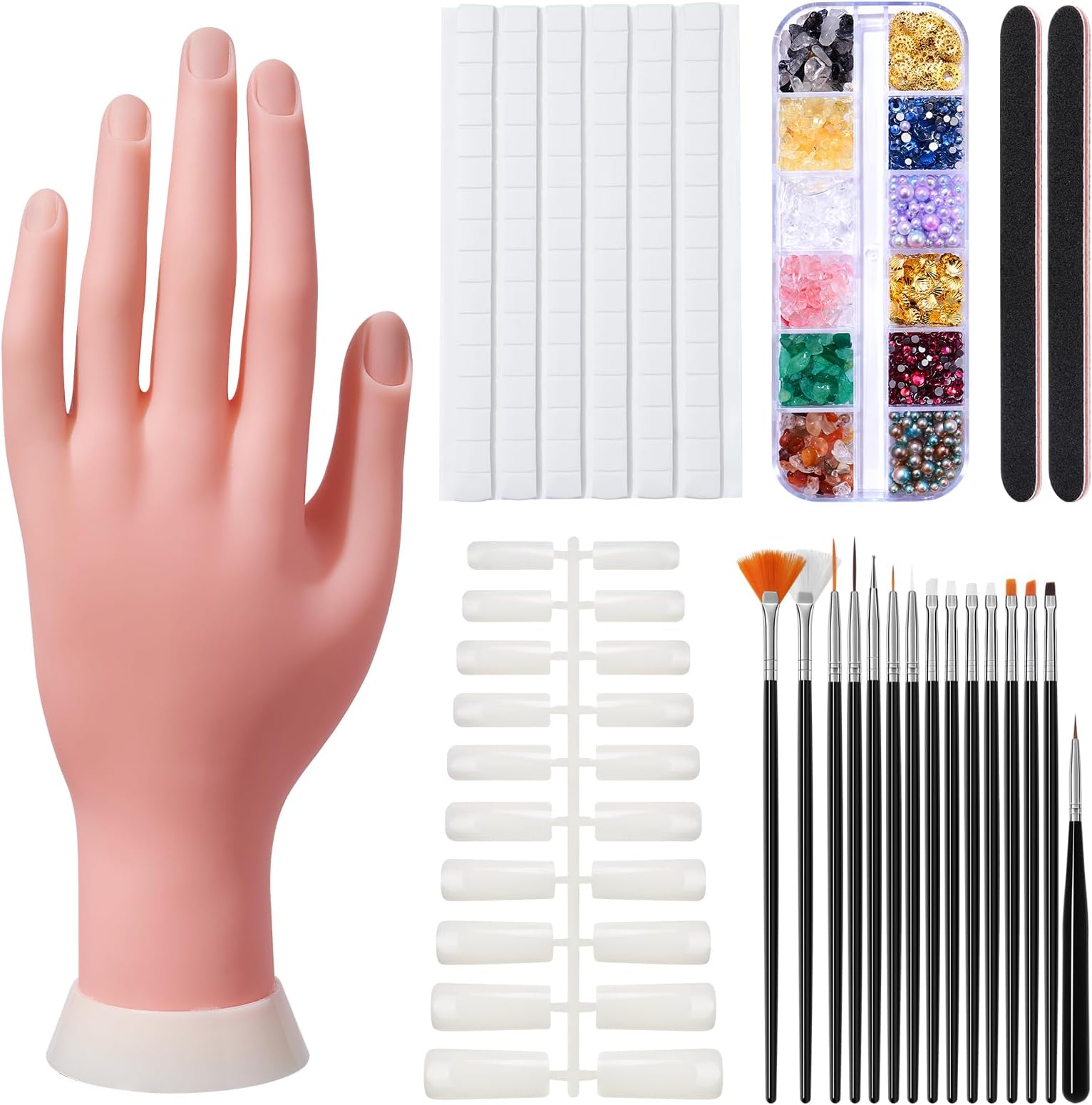 Practice Hand for Acrylic Nails,Nail Mannequin Hands for Nails Practice,Fake Nail Training Hand Manicure, Flexible Bendable Nail Hand with 100PCS Nail Tips,Painting Pen,Nail Clay and Nail Rhinestones