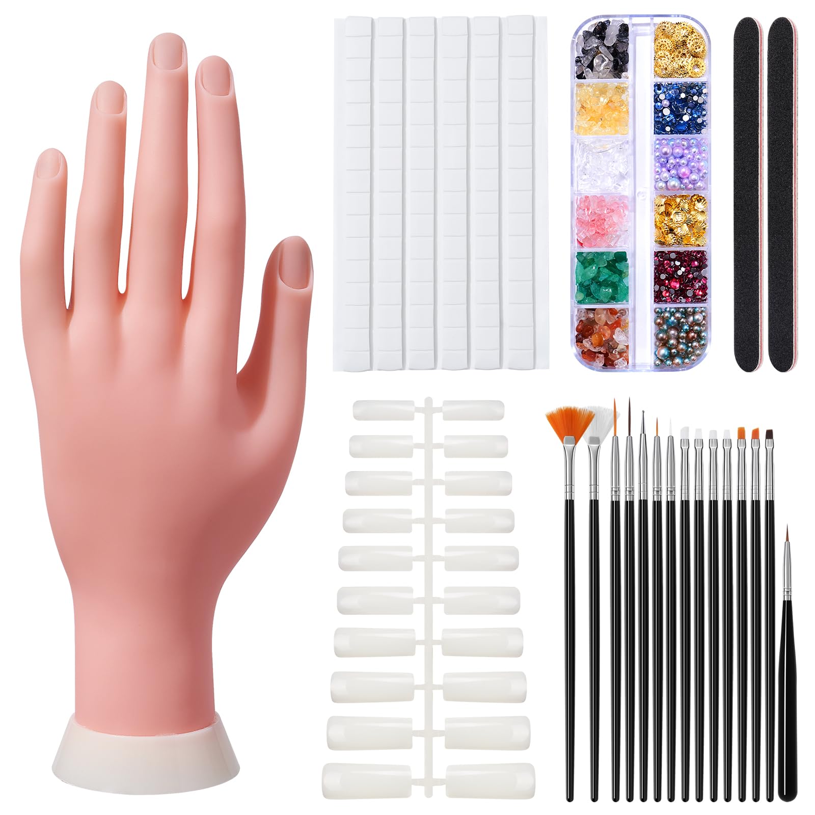 Practice Hand for Acrylic Nails,Nail Mannequin Hands for Nails Practice,Fake Nail Training Hand Manicure, Flexible Bendable Nail Hand with 100PCS Nail Tips,Painting Pen,Nail Clay and Nail Rhinestones