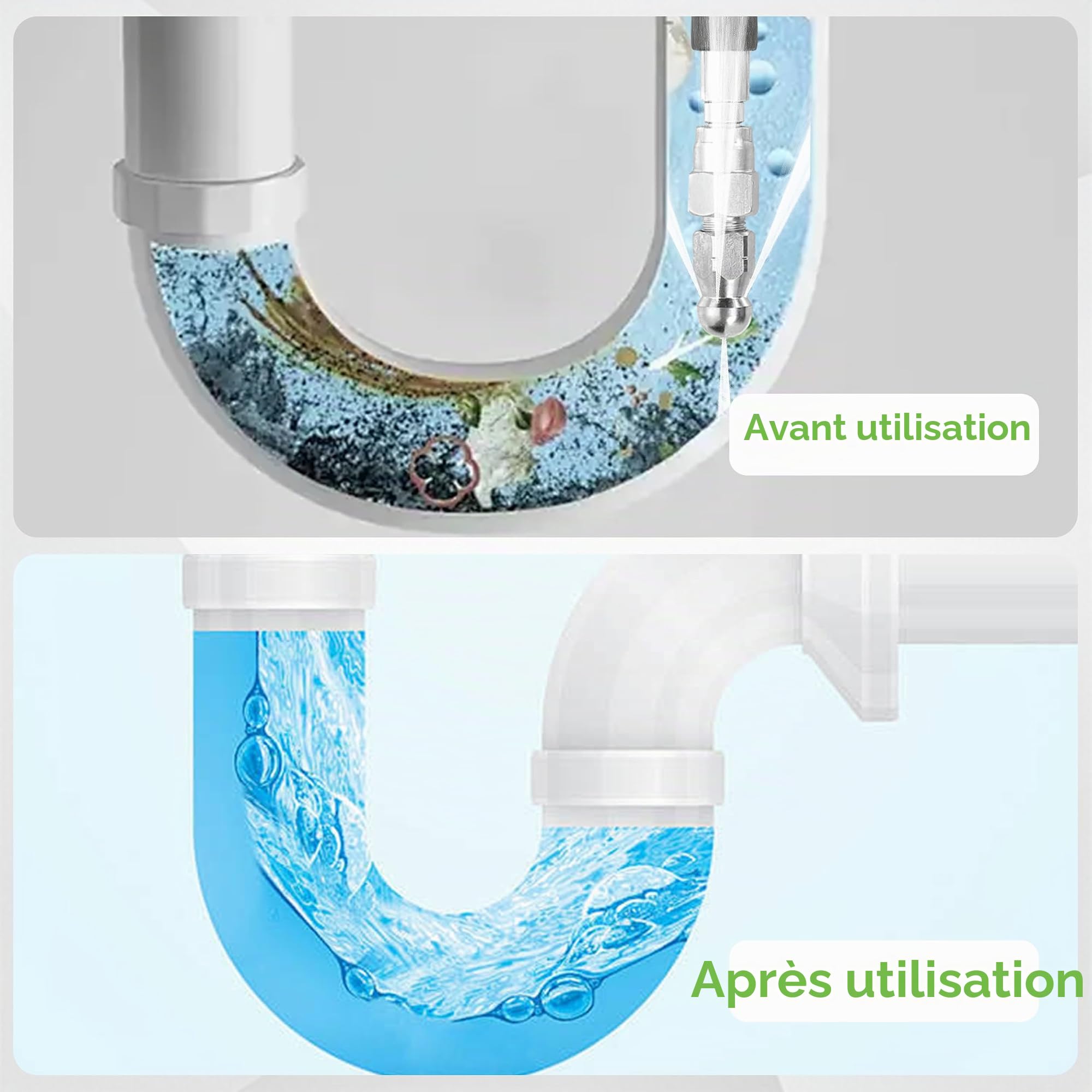 Tool Daily 15m Tuyau Déboucheur Canalisation pour Karcher K2-K7 & Bosch AQT | Kit de Débouchage, Furet Deboucheur Canalisation avec 4 Adaptateurs Nettoyeur Haute Pression, Buse à Jet et Rotative, 250 bar