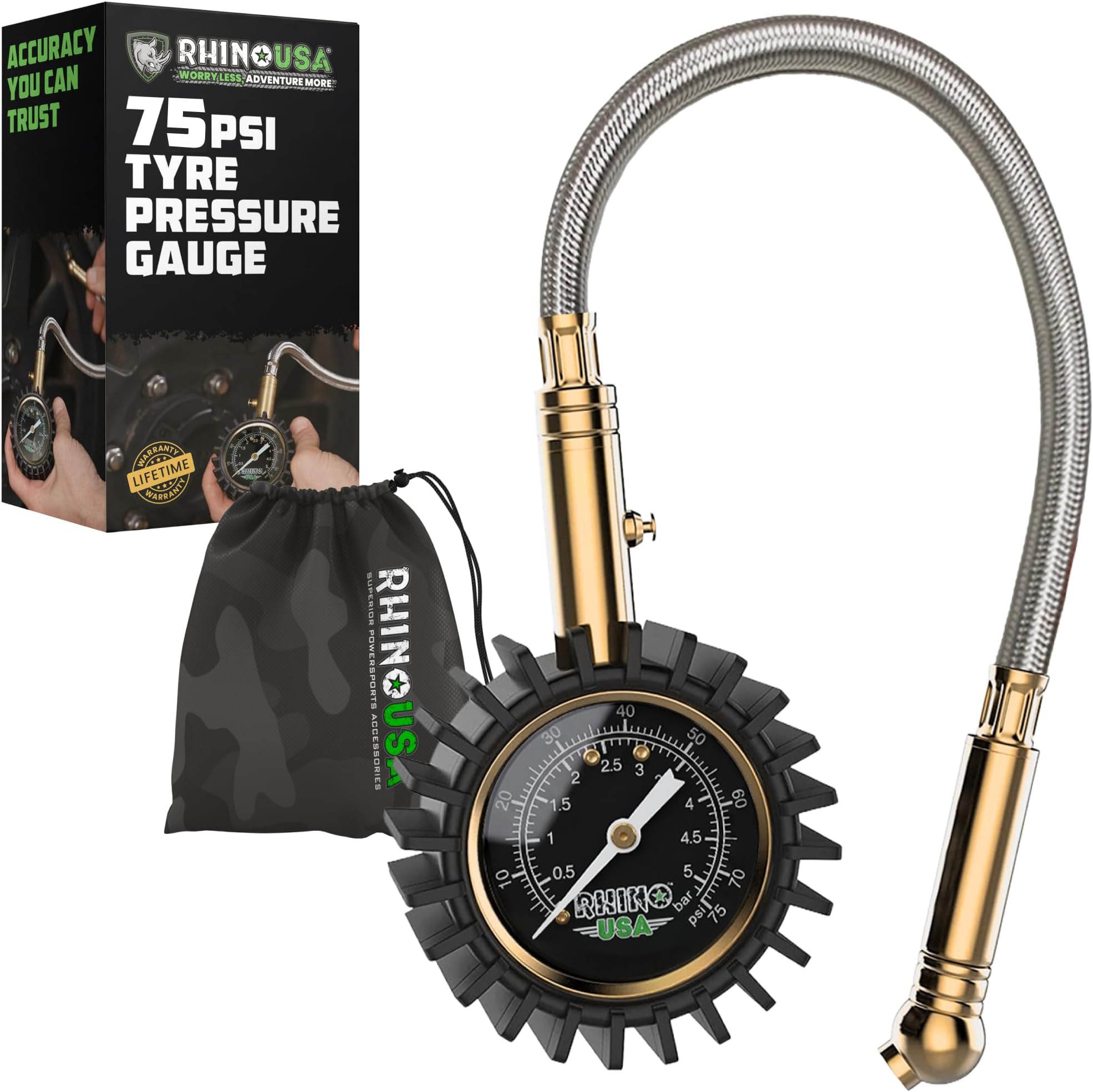 Heavy Duty Tyre Pressure Gauge (0-517 kPa) - ANSI Glow Dial