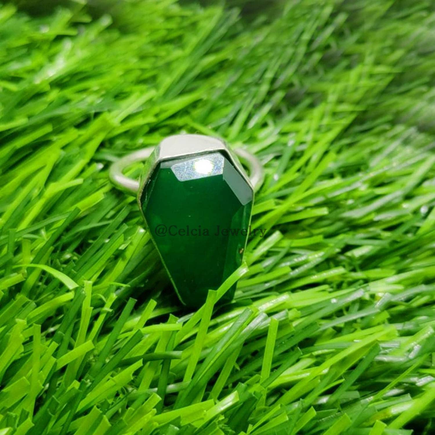Anello bara pietra preziosa onice verde, argento sterling massiccio, anello proposta, regali per uomini donne, regali del migliore amico, anello vittoriano metafisico figlio figlia (verde-onice)