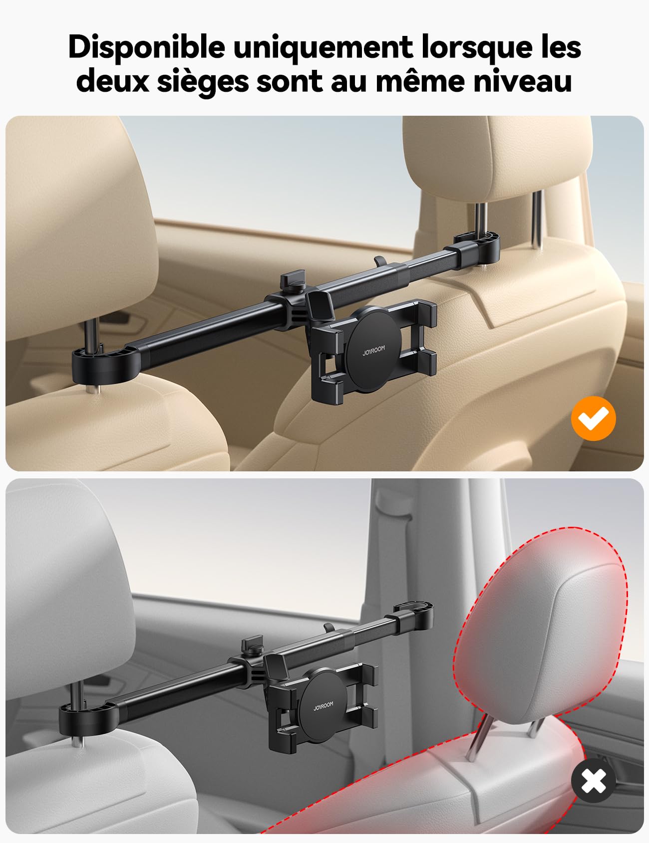 JOYROOM Support Tablette Voiture Appuie Tete [Fixation Bilatérale] – Porte Tablette Voiture avec Bras Métallique, Support iPad Voiture Central pour iPad, Tablettes & Smartphones de 4,7 à 12,9"