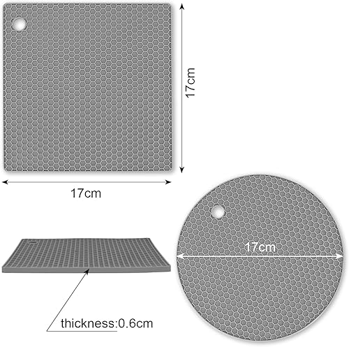 Miniatura 5 de Uktunu - Juego de 4 posavasos de silicona para cocina, lavavajillas, resistentes al calor, para mesas, encimeras, posavasos, cuadrados grises y