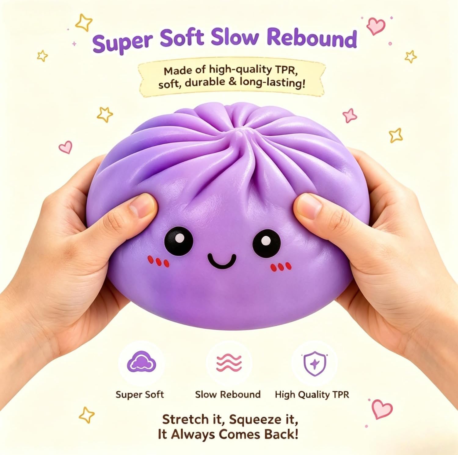 Dumpling Squishy Gigante, 25 CM Jumbo Extra Large Big Dumpling Palla Antistress con Scatola per Cottura a Vapore, Originale mistero carino morbido sensoriale per alleviare l'ansia (lilla, 15 CM)